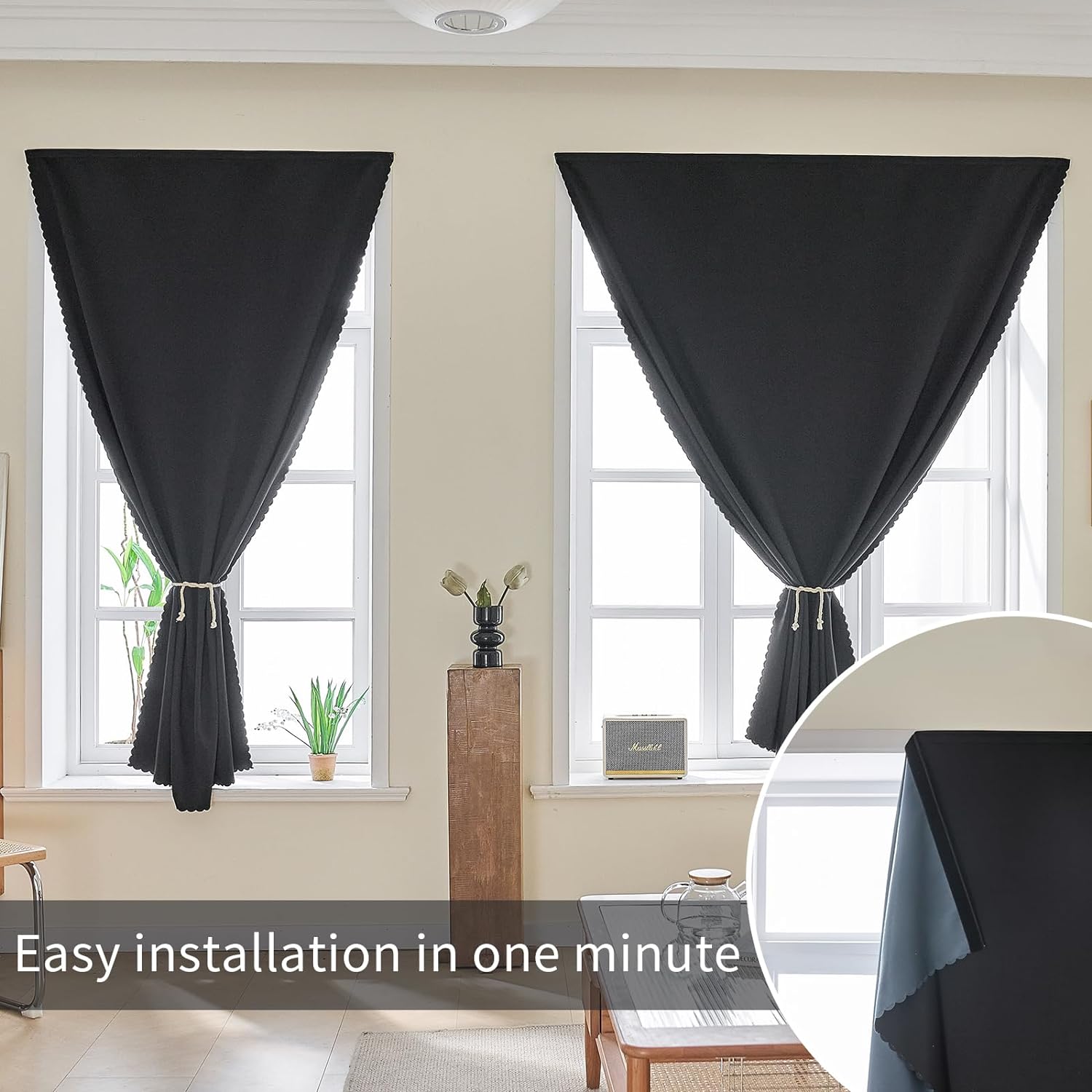 AJAZZ Self Adhesive Portable 100 Blackout Curtains 1-Pack