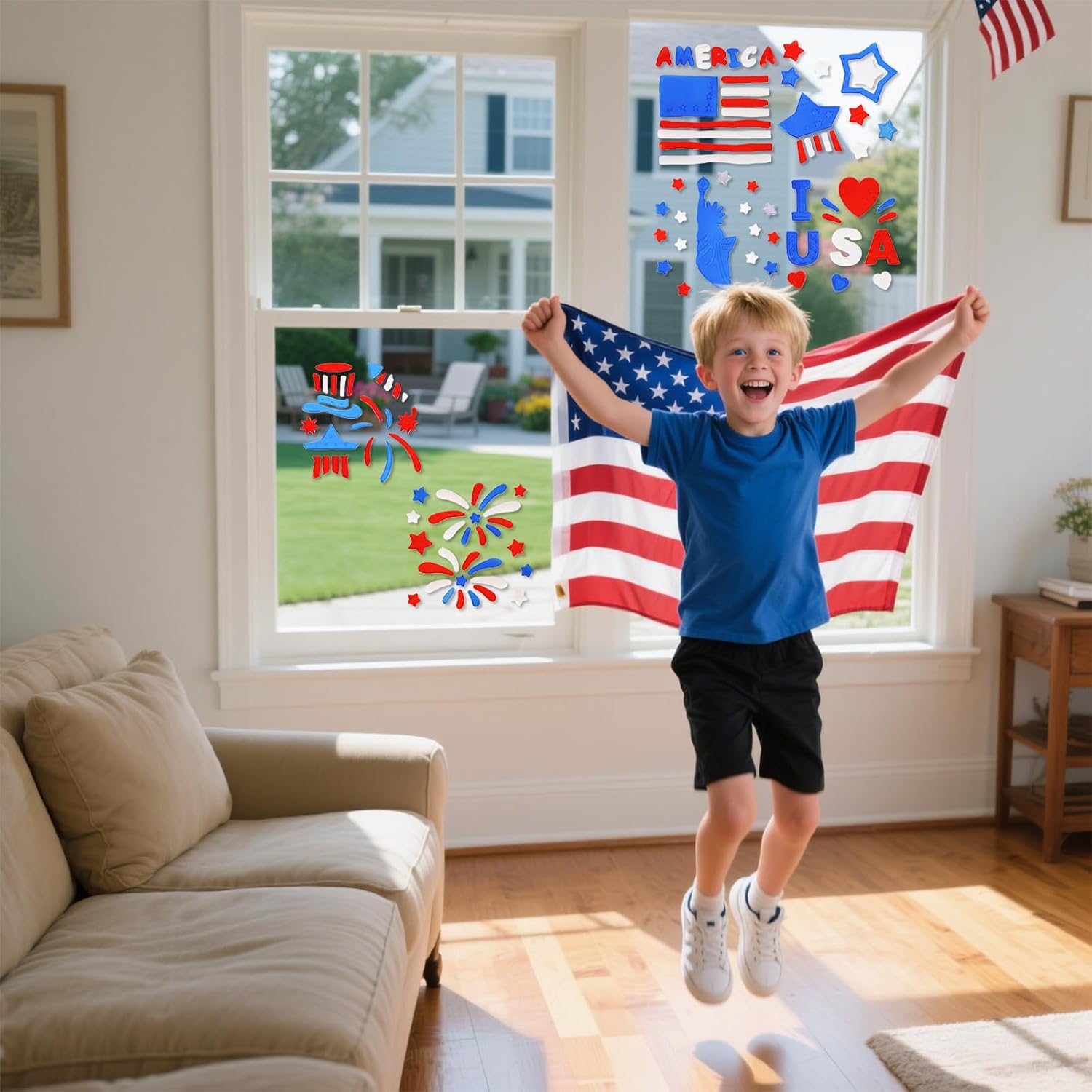 6 PCS 4th of July Gel Window Clings Patriotic Decorations