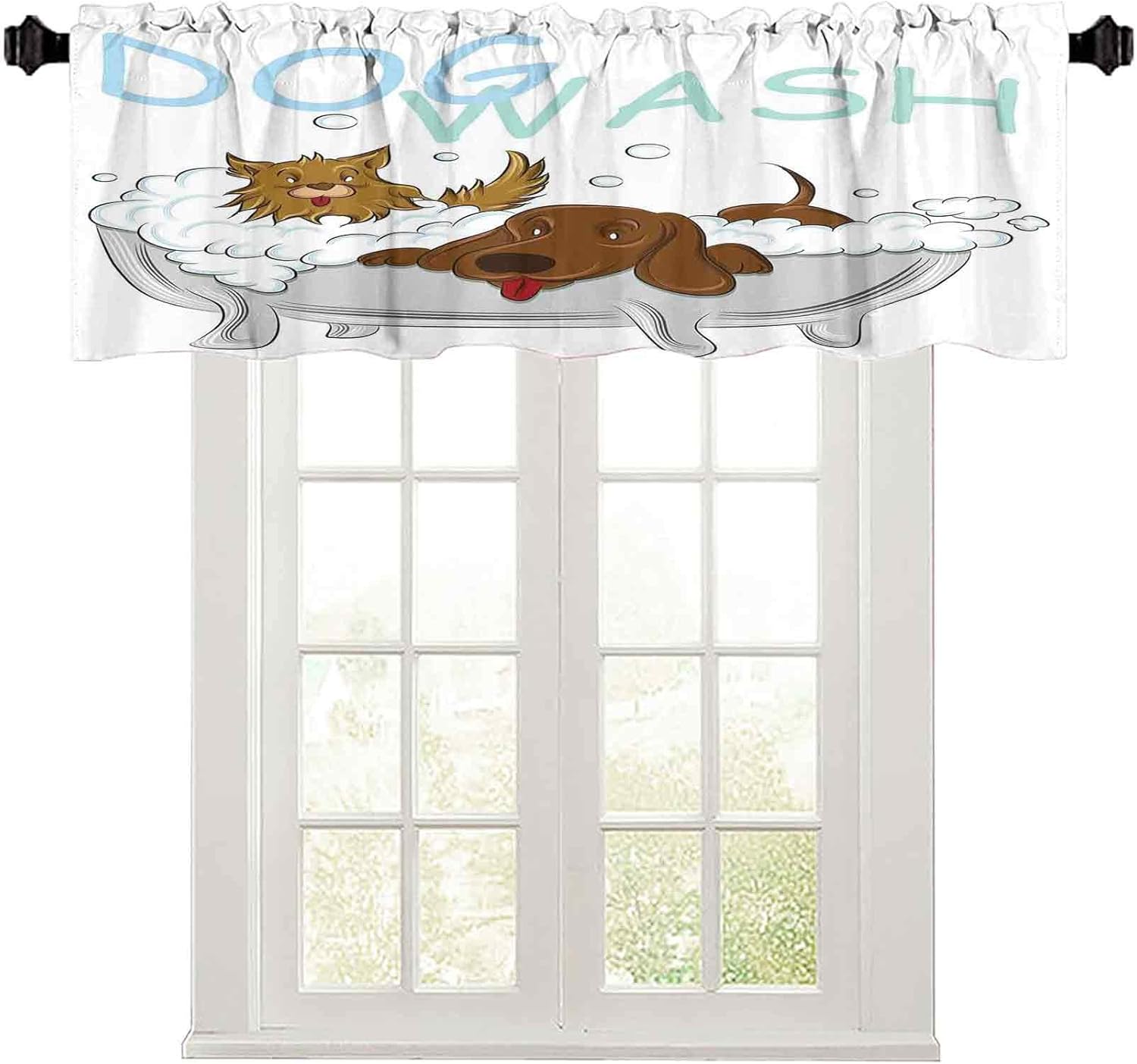 Valance Curtains 36x18 Playful Dogs Grooming Cute Pets Theme Rod Pocket