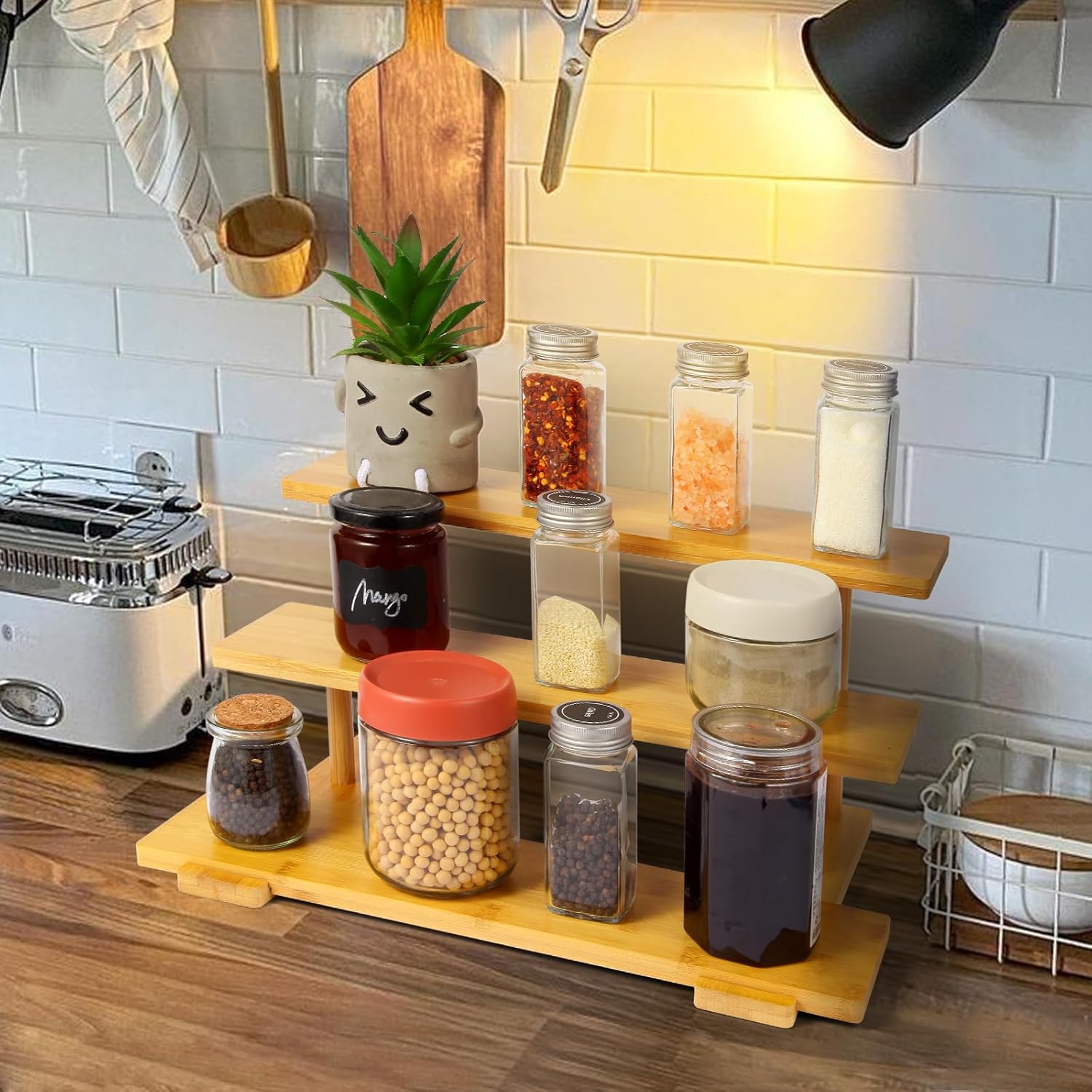 3 Tier Bamboo Display Rack Bathroom Counter Kitchen Organizer Perfume Cosmetic Organizer