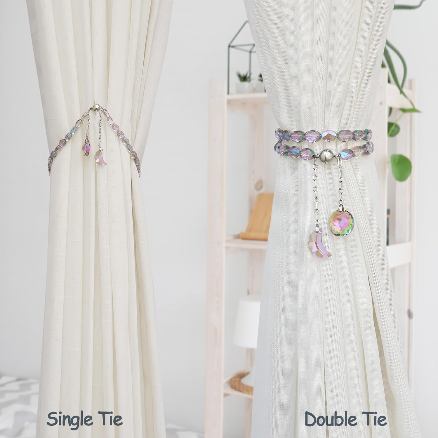 Crystal Beaded Magnetic Curtain Holdbacks 2 Pack Purple