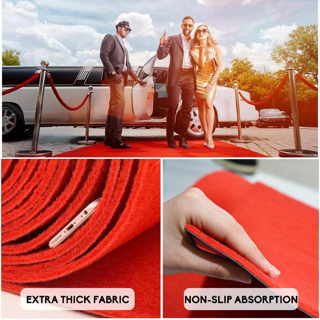 Extra Thick Red Carpet Runner for Party 3x10ft