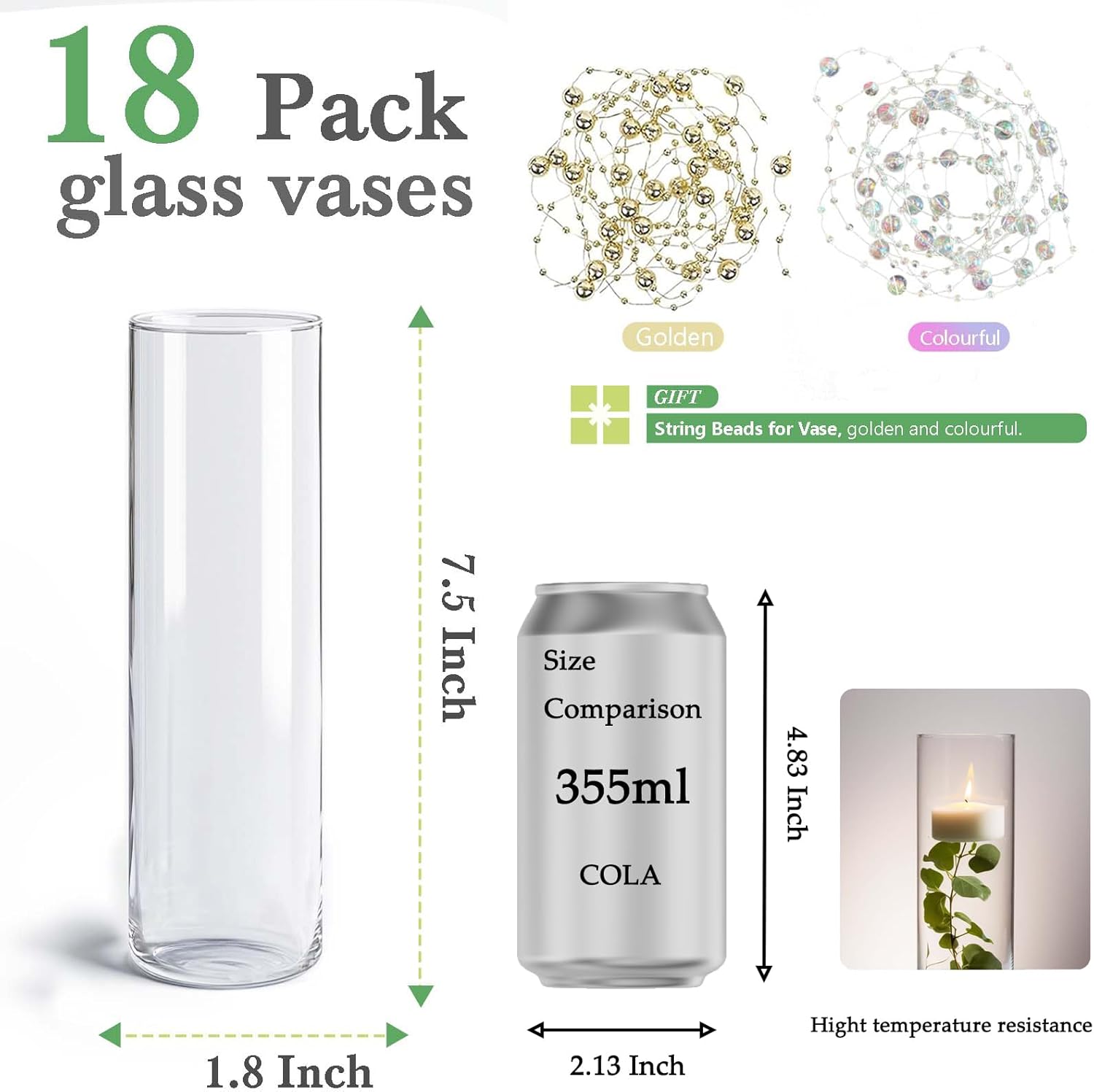 18pcs Clear Glass Vase Cylinder for Centerpieces and Decor