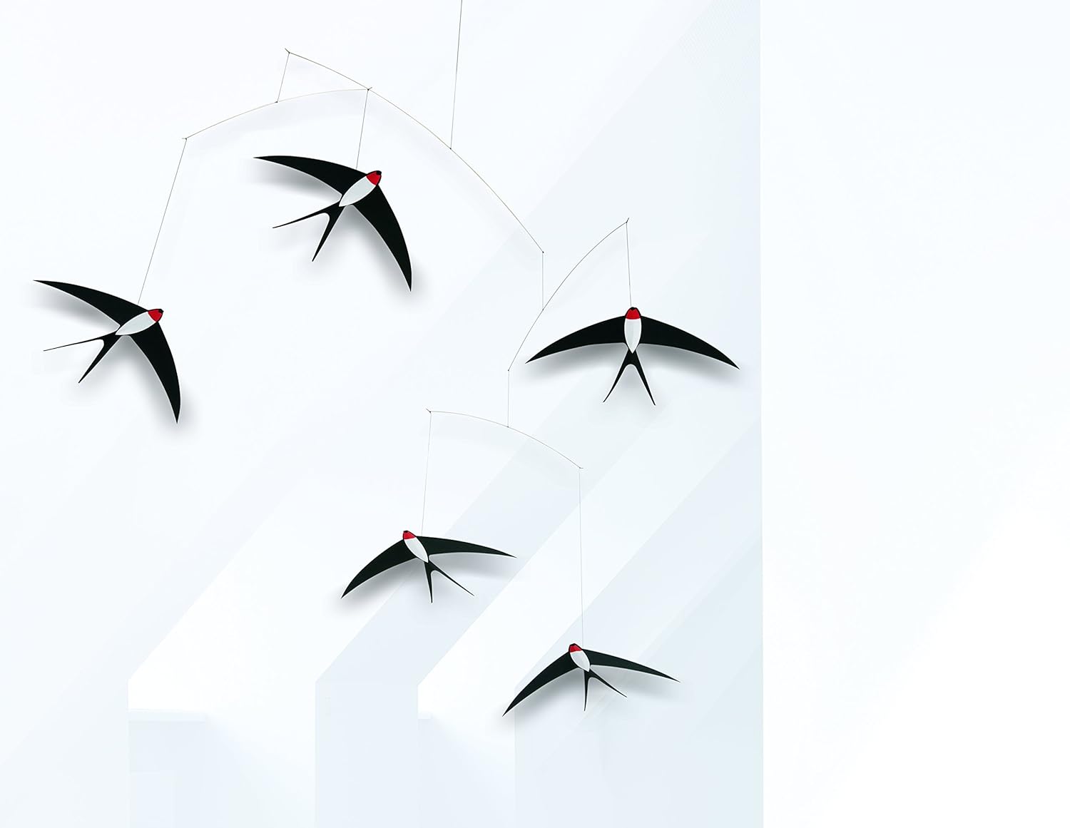 5 Flying Swallows Hanging Mobile 24 Inches Handmade in Denmark