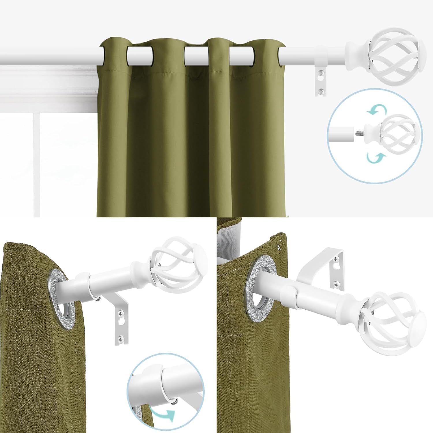 VOIIY 36-72 Inch Curtain Rods with Twisted Cage Finials