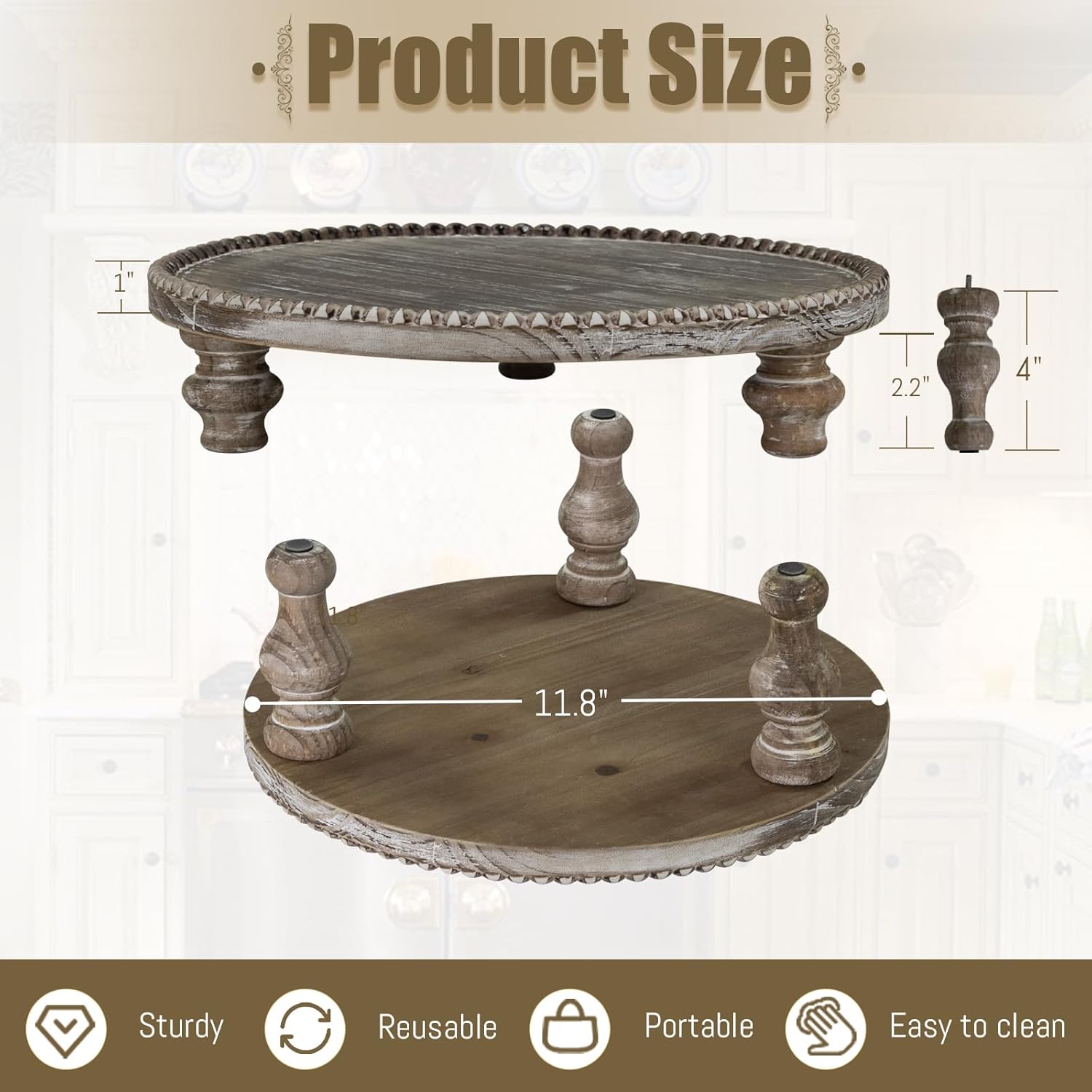 Farmhouse Wood Riser Stand with Beaded Design 1187 Inch Round