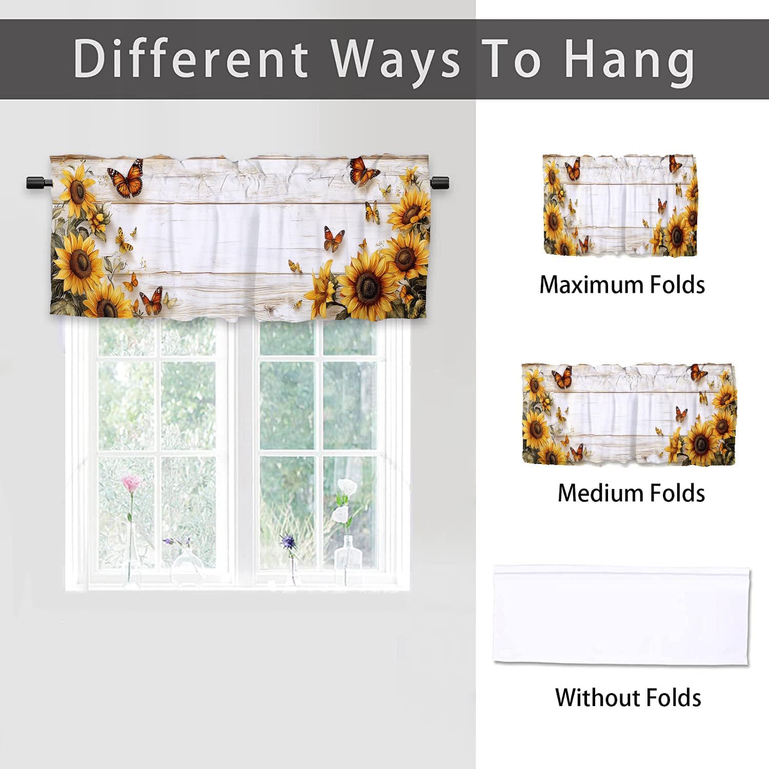 Sunflower Valance Curtains 2 Pack for Kitchen and Living Room