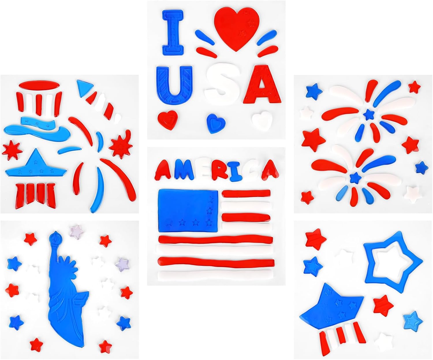 6 PCS 4th of July Gel Window Clings Patriotic Decorations