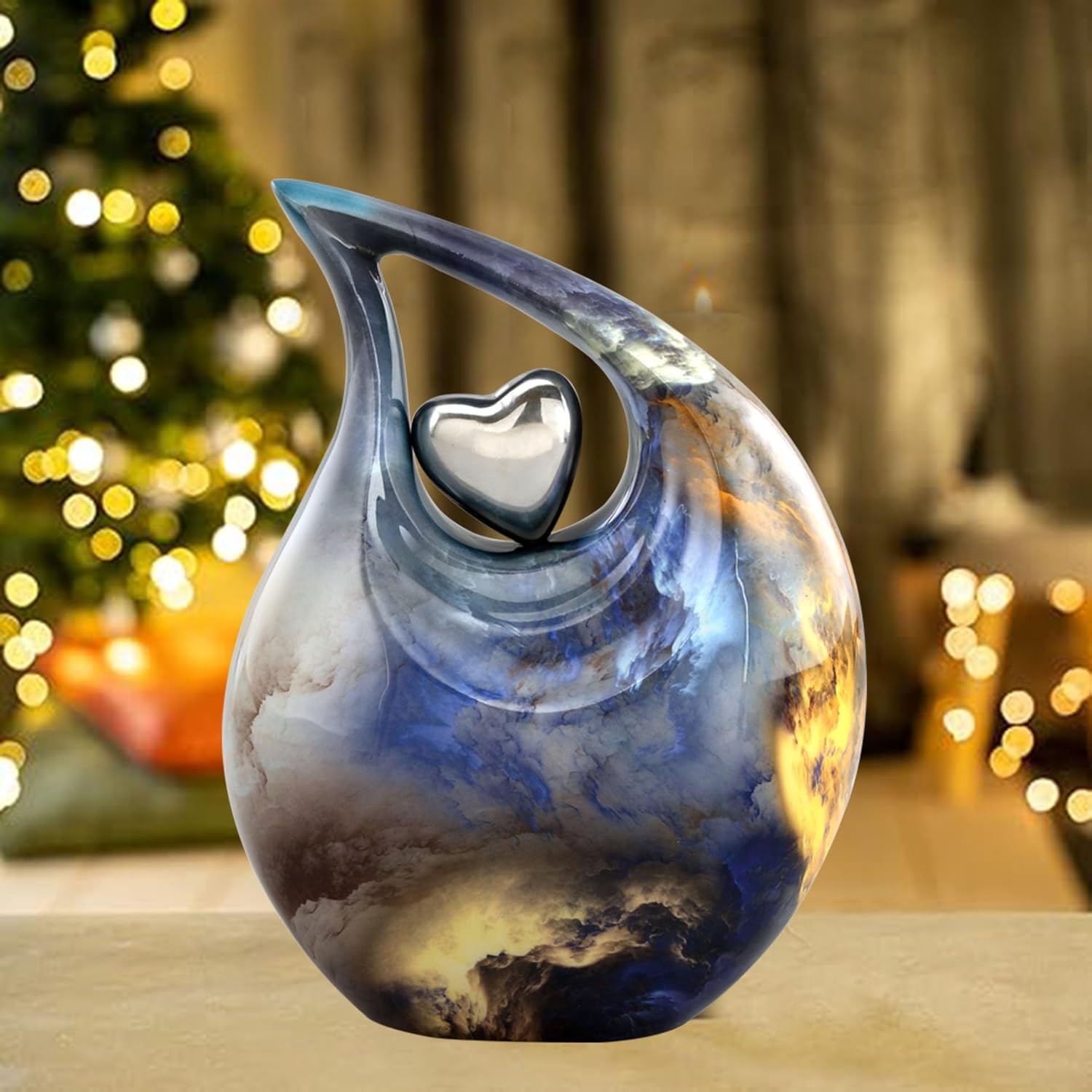 Teardrop Urn with Velvet Bag - Blue Fire Design