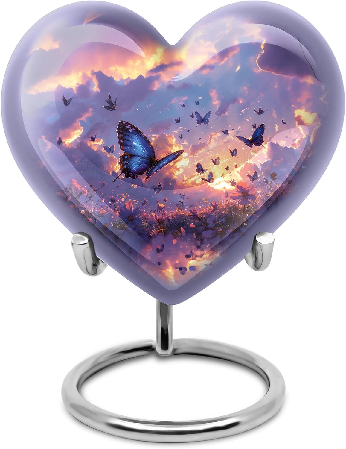 Twilight Butterflies Small Heart Urn - Purple Cremation Keepsake for Human Ashes