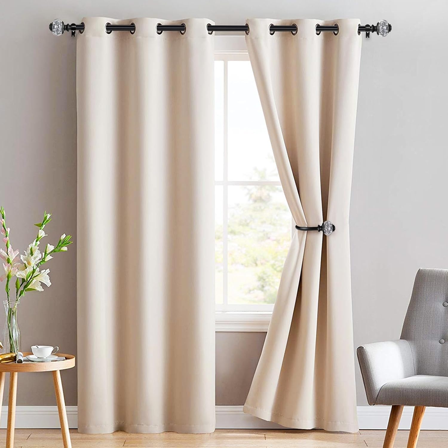 USFOOK 1 Inch Retractable Curtain Rods 72-144 Inches Black