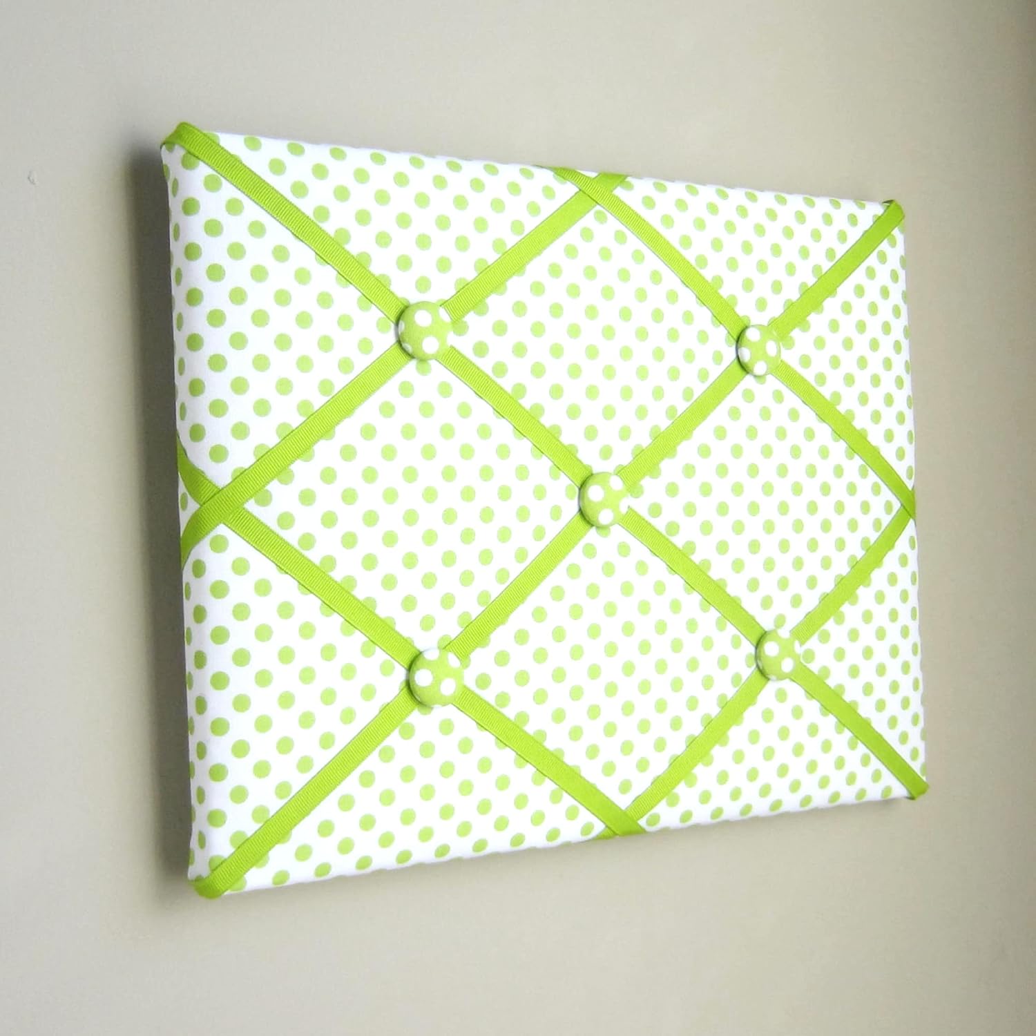 11x14 White and Lime Green Polka Dot Memory Board Bow Board