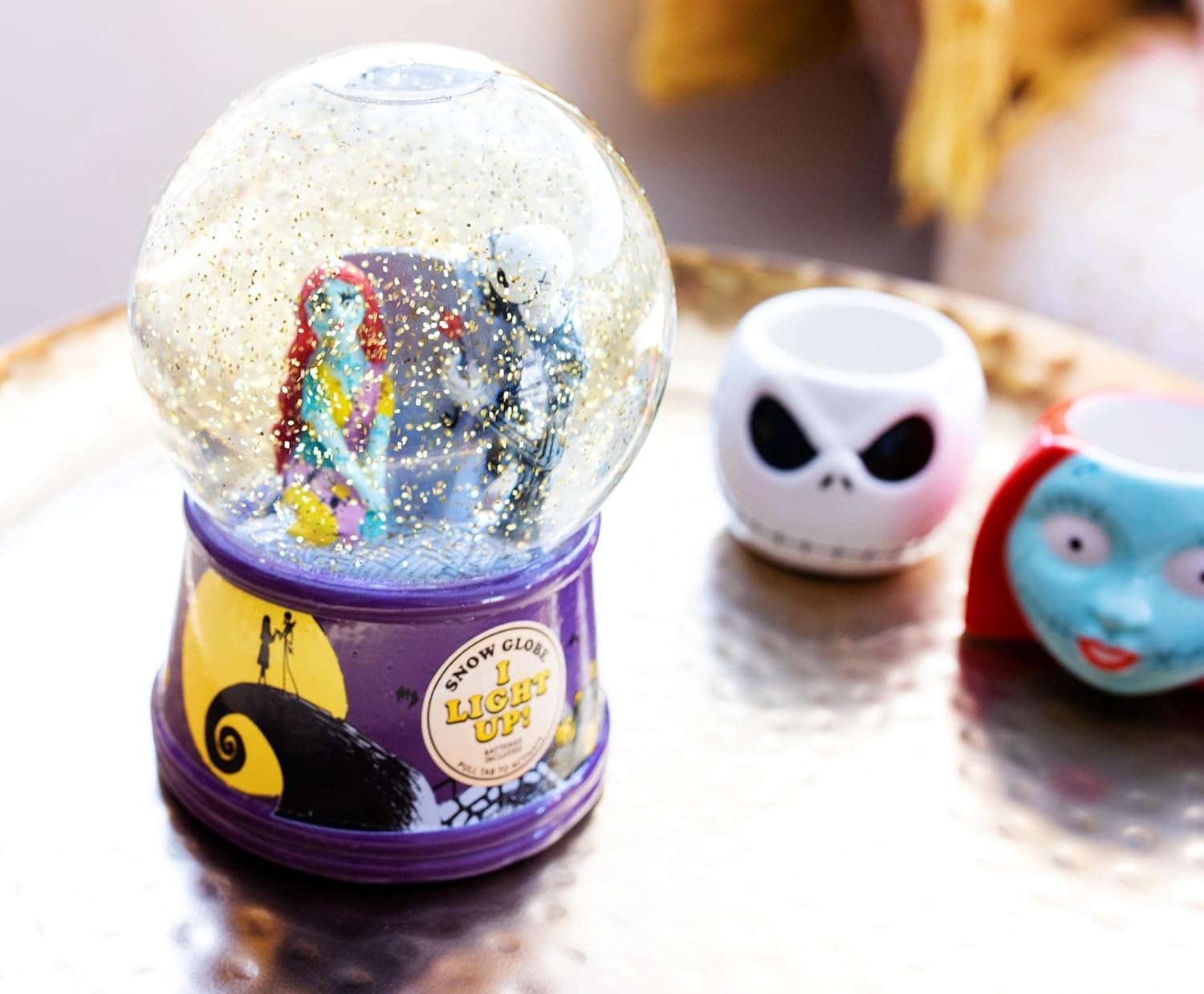 Disney Nightmare Before Christmas Jack Sally Light Up Snow Globe
