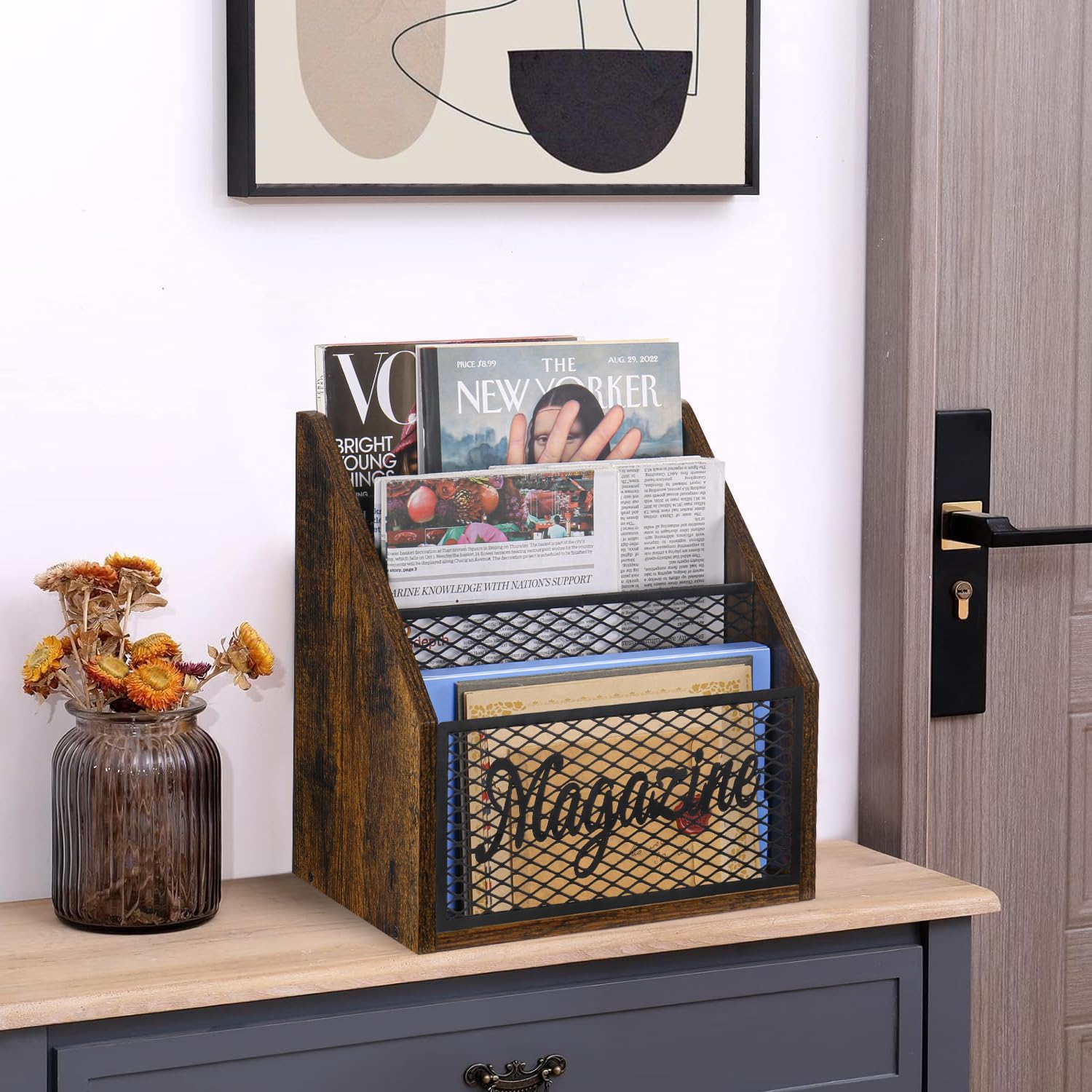 YINMIT 3 Tier Magazine Holder Floor Rack