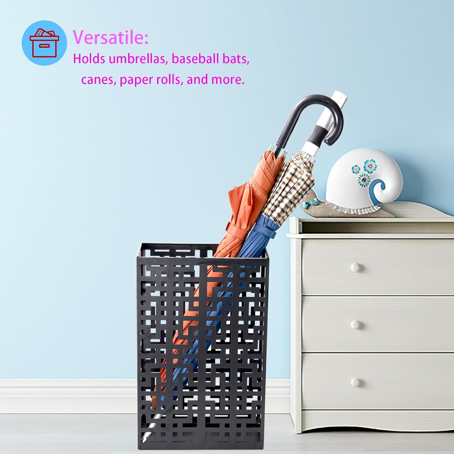 Black Metal Umbrella Stand Rack for Entryway