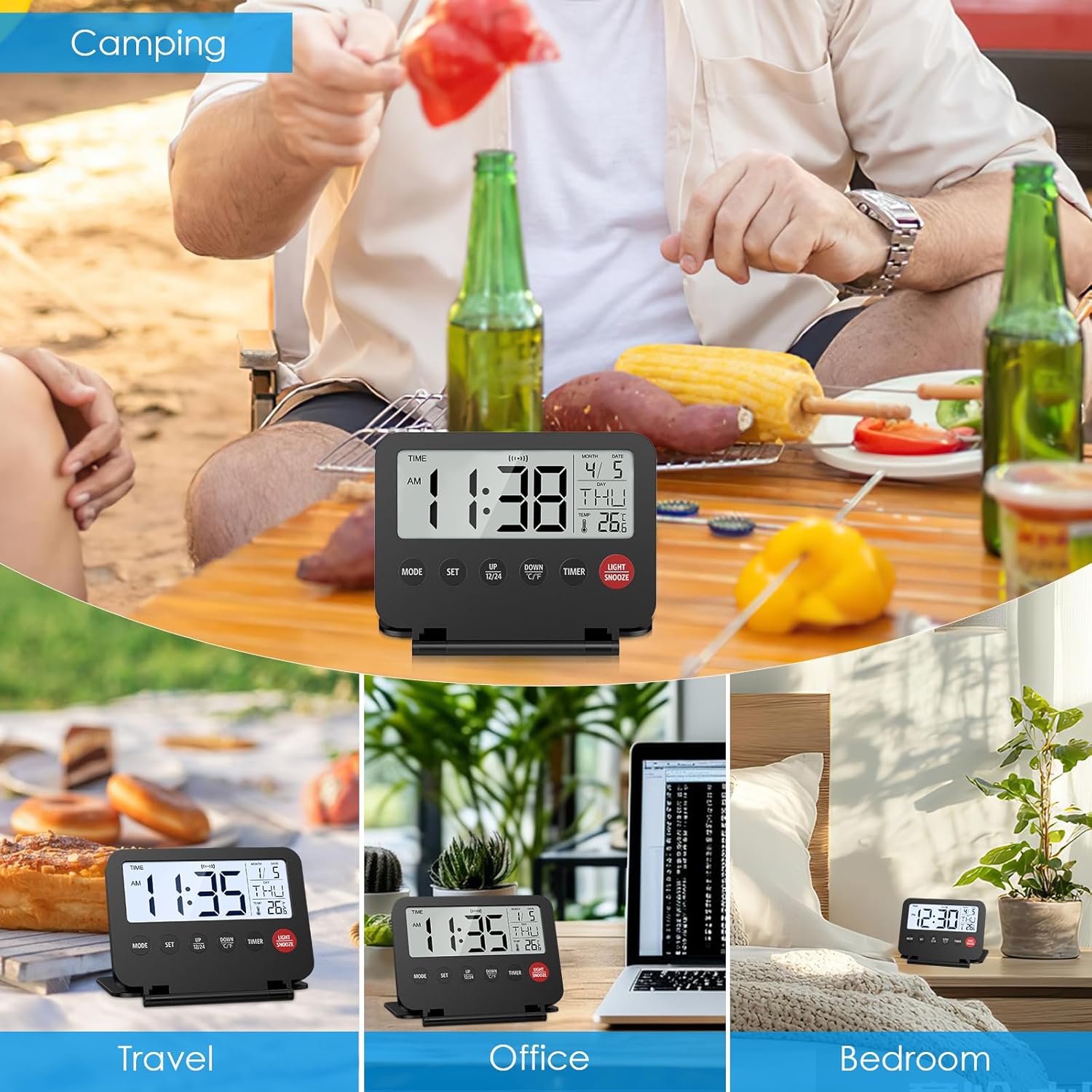 Olipiter Foldable Alarm Clock with Backlight and Temperature Display