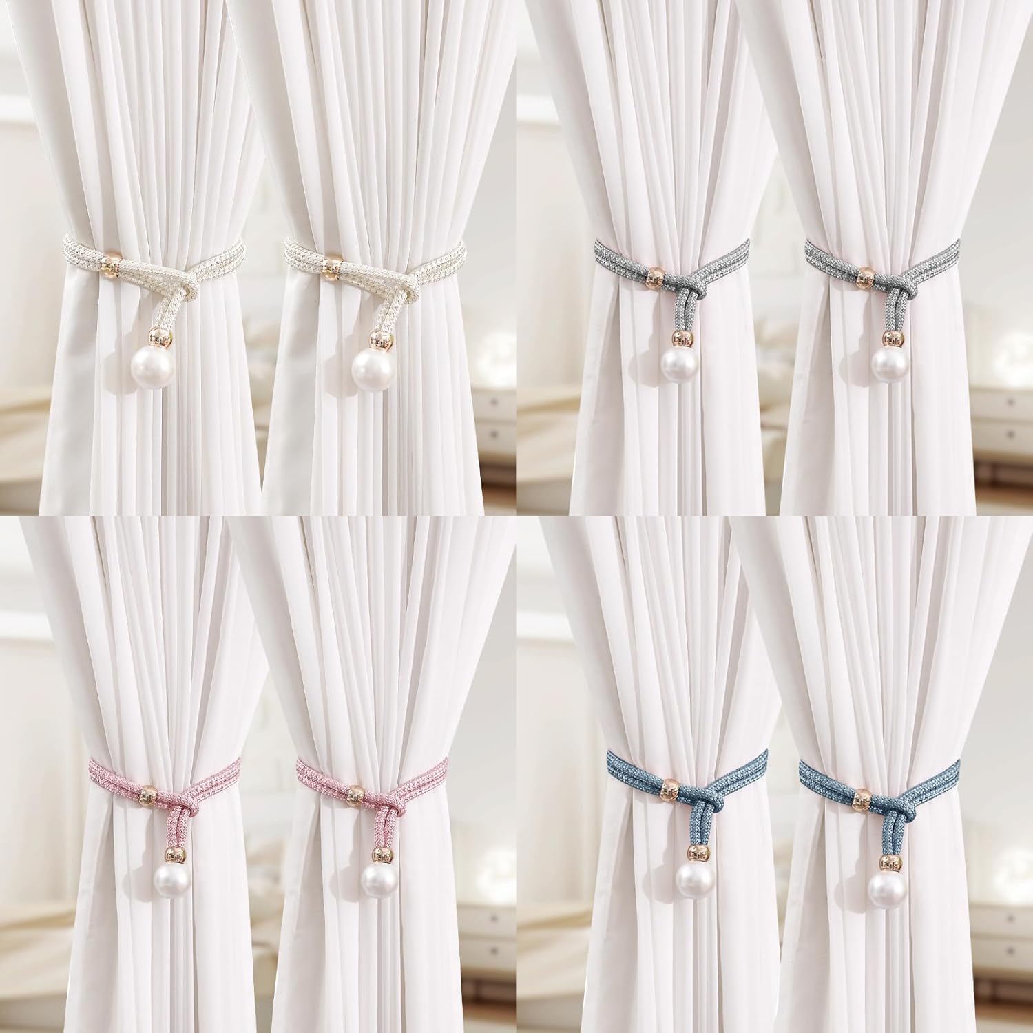 2 Pack Handmade Curtain Tiebacks with Rope White
