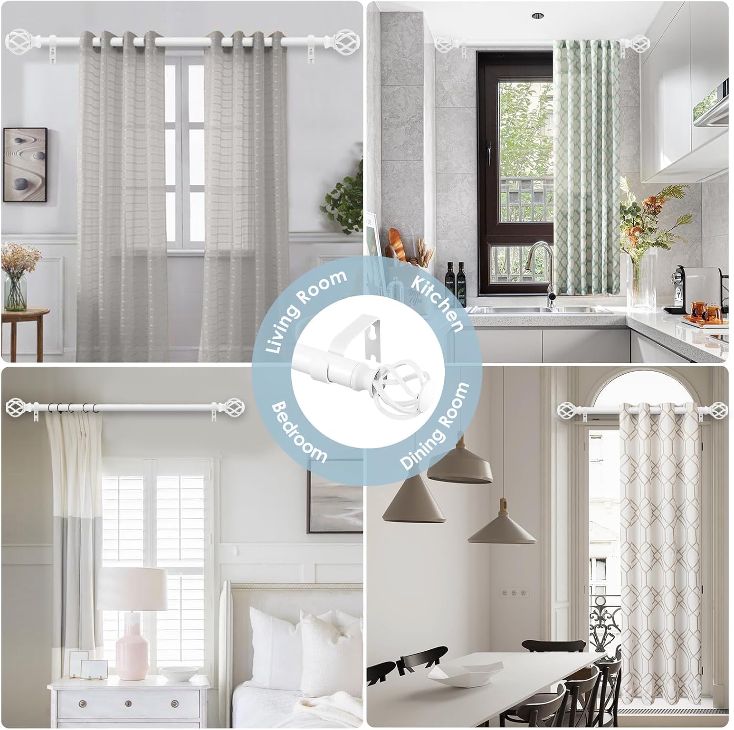 VOIIY 36-72 Inch Curtain Rods with Twisted Cage Finials