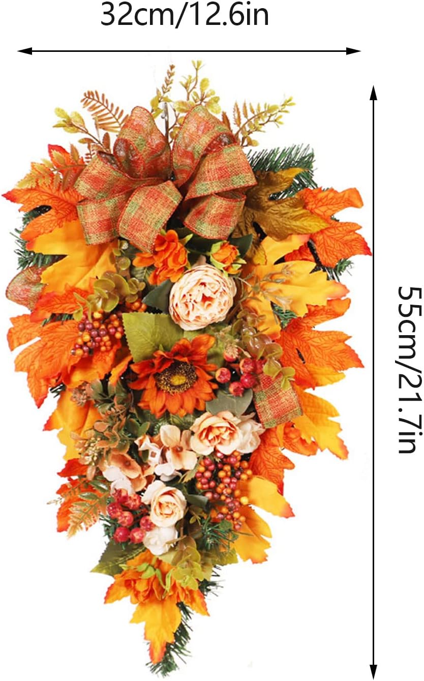 Harvest Teardrop Wreath with Light Fall Decor