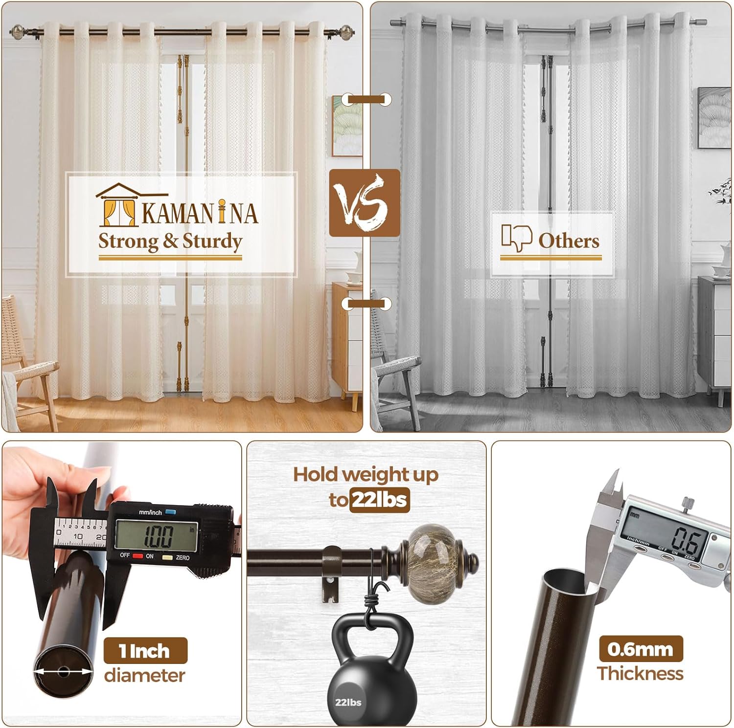 KAMANINA 1 Inch Curtain Rods 32-58 Inches Antique Bronze