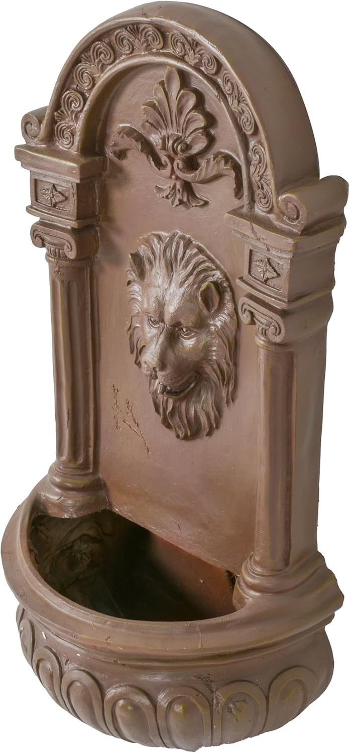 Terra Cotta Lion Wall Fountain - Hanging Design with Ornate Details