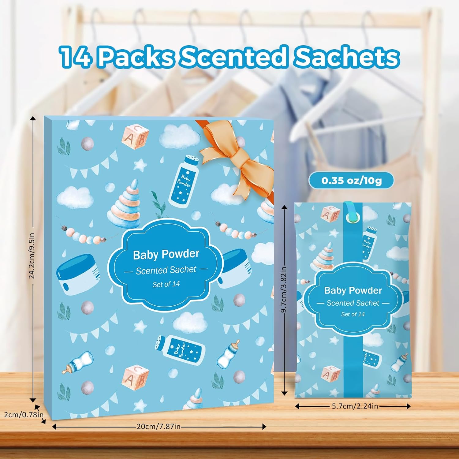 SCENTORINI Scented Sachets Baby Powder 14 Pack for Drawers Closets Cars