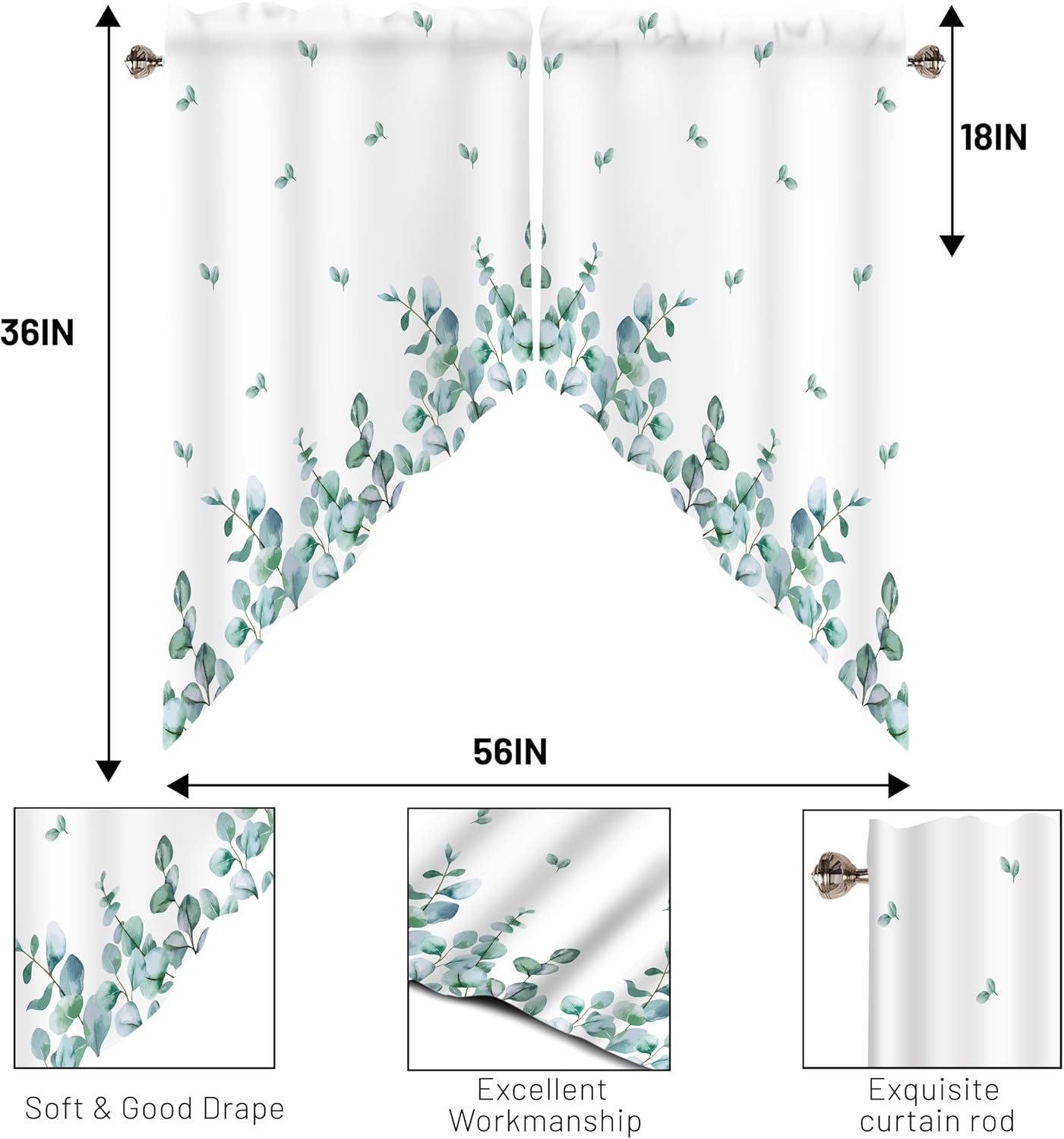 Green Leaf Swag Curtain Valance 28x36 inch