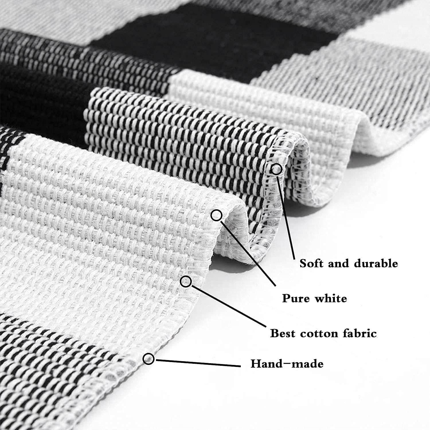 SEEKSEE Thick Cotton Buffalo Plaid Rug 275x43 Black and White Checked