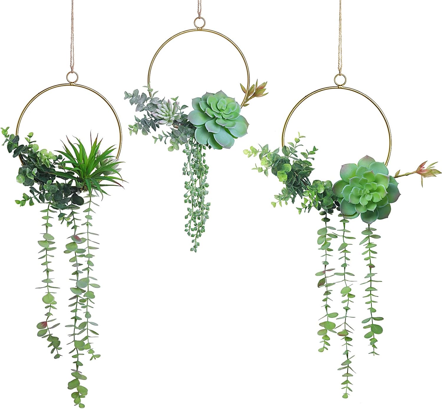 SWTHONY Artificial Succulents Wreath Set of 3 Hanging Wall Decor