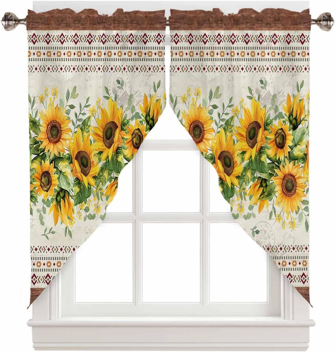 Sunflower Brown Swag Curtains Valance for Kitchen Windows