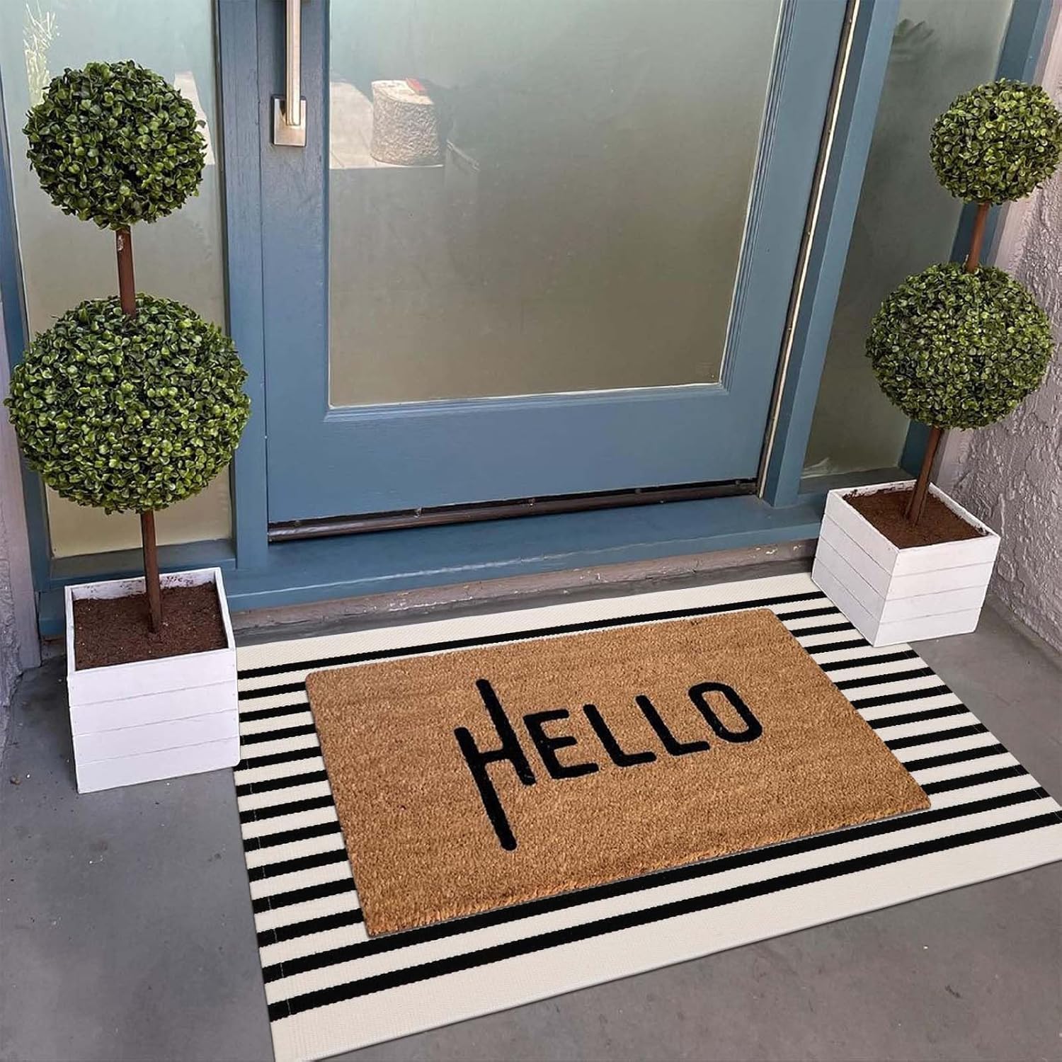 Collive Black and White Striped Outdoor Rug Door Mat 24x51