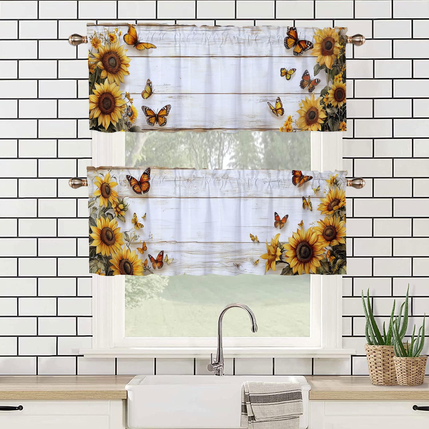 Sunflower Valance Curtains 2 Pack for Kitchen and Living Room