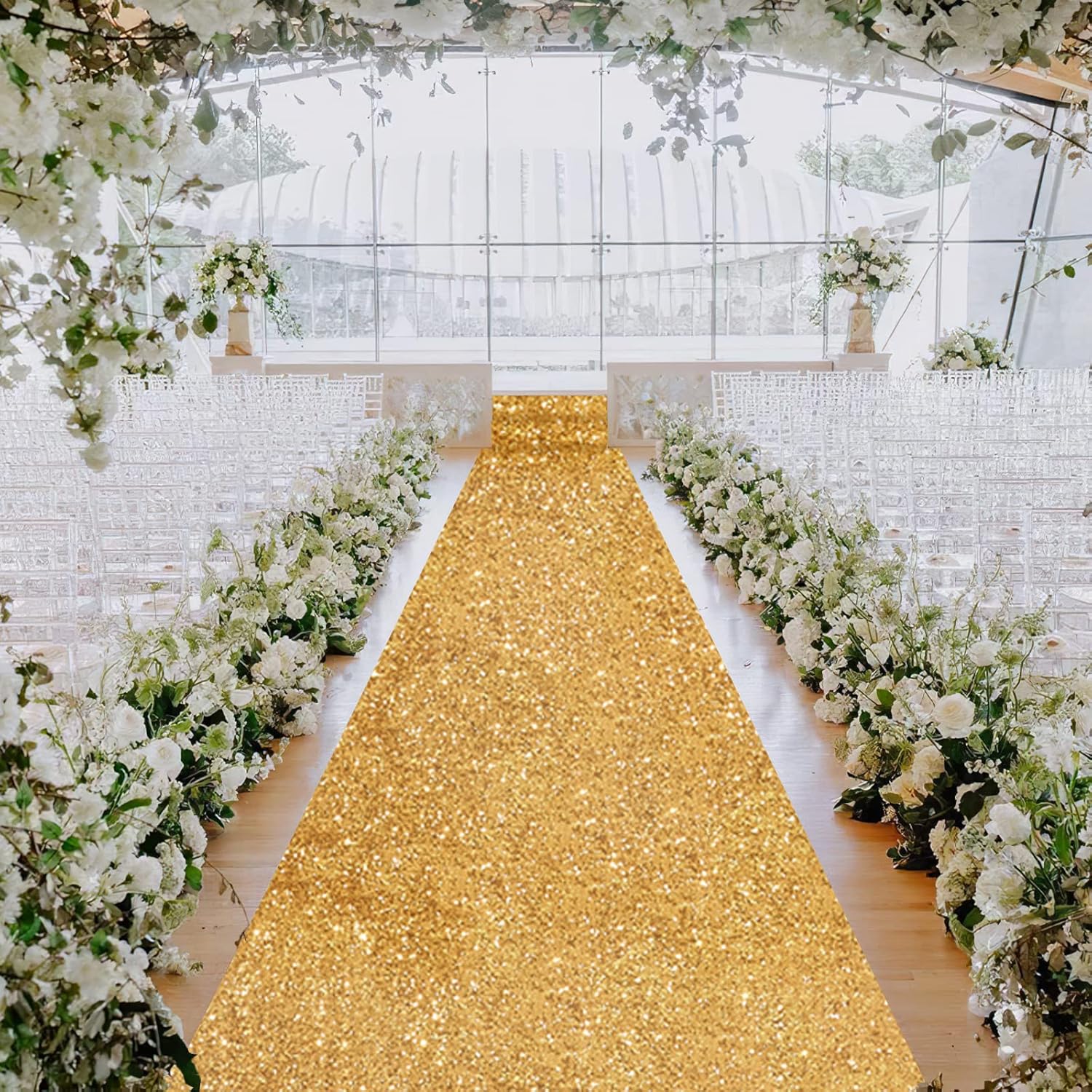 Gold Sequin Aisle Runner 4ft x 15ft Wedding Decor Carpet
