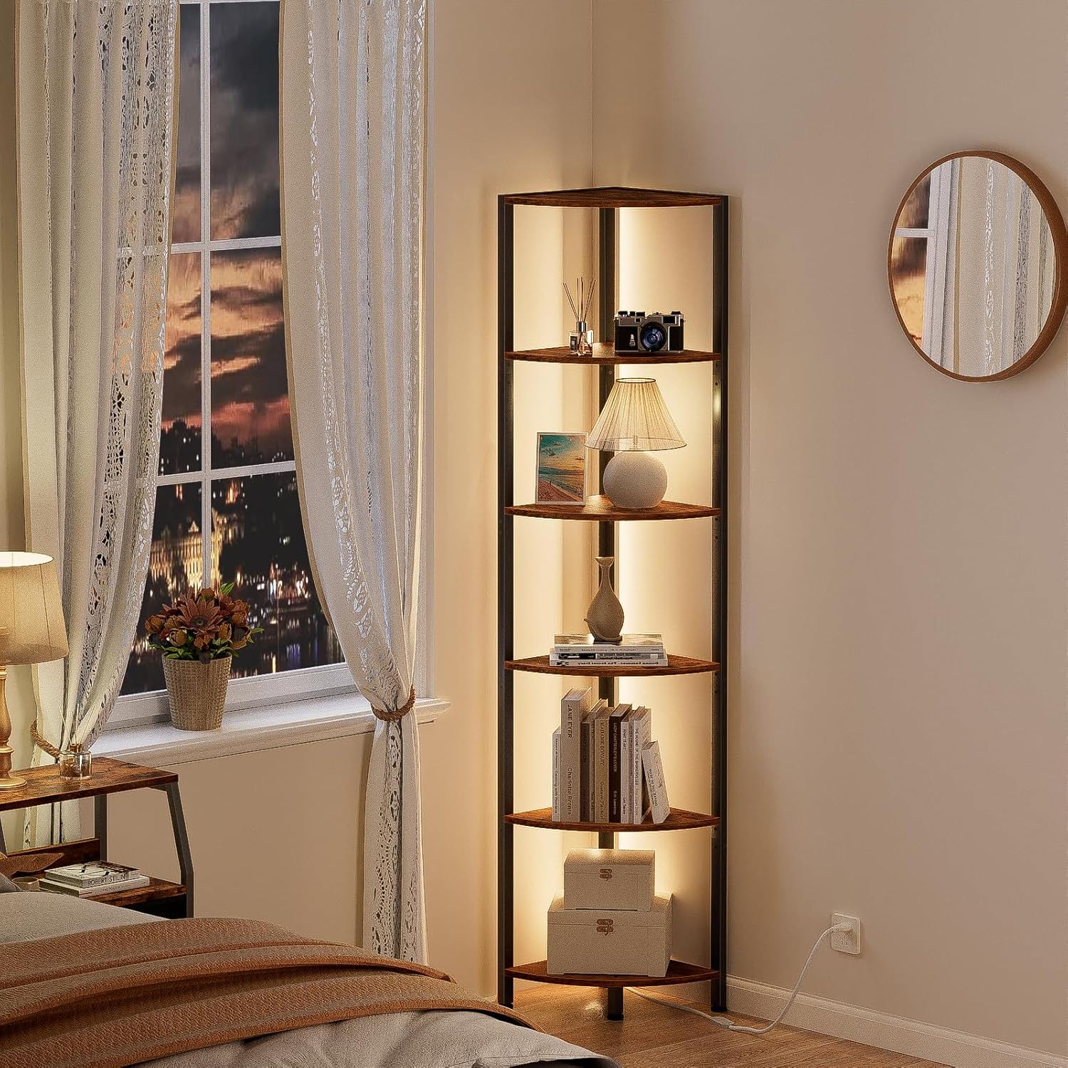 Furnulem 6 Tier Corner Shelf with LED Light