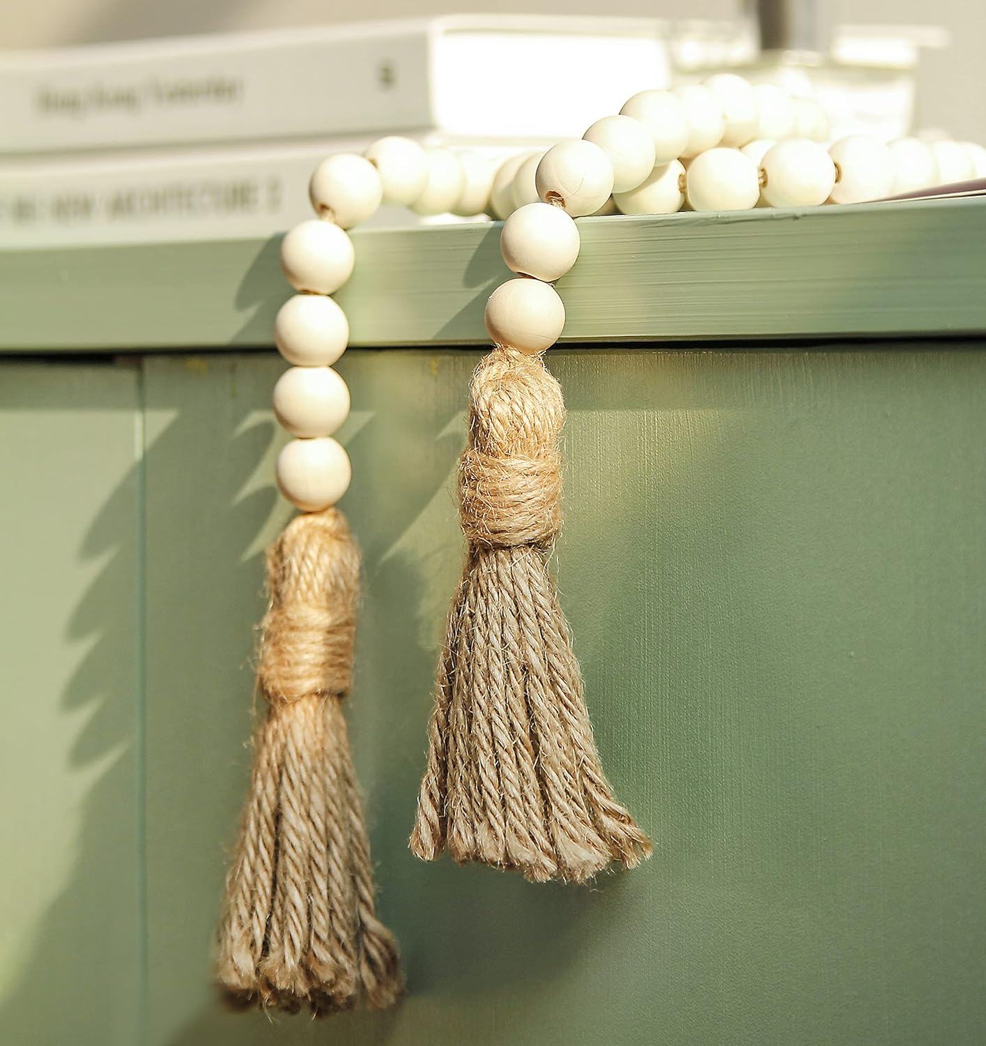 Meplait 39 Inch Wood Bead Garland with Tassels