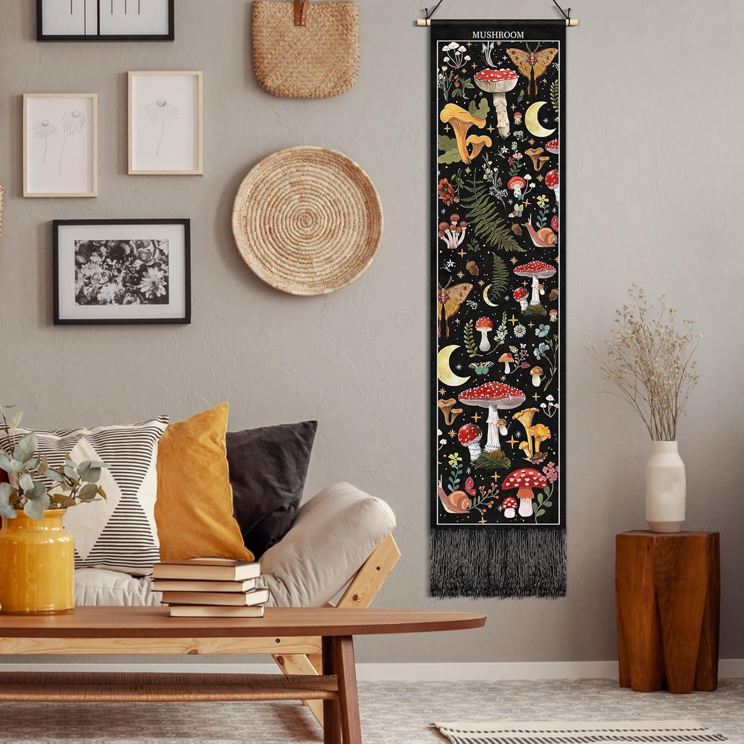 Tegeme Vintage Mushroom Wall Tapestry 52x13 Inch