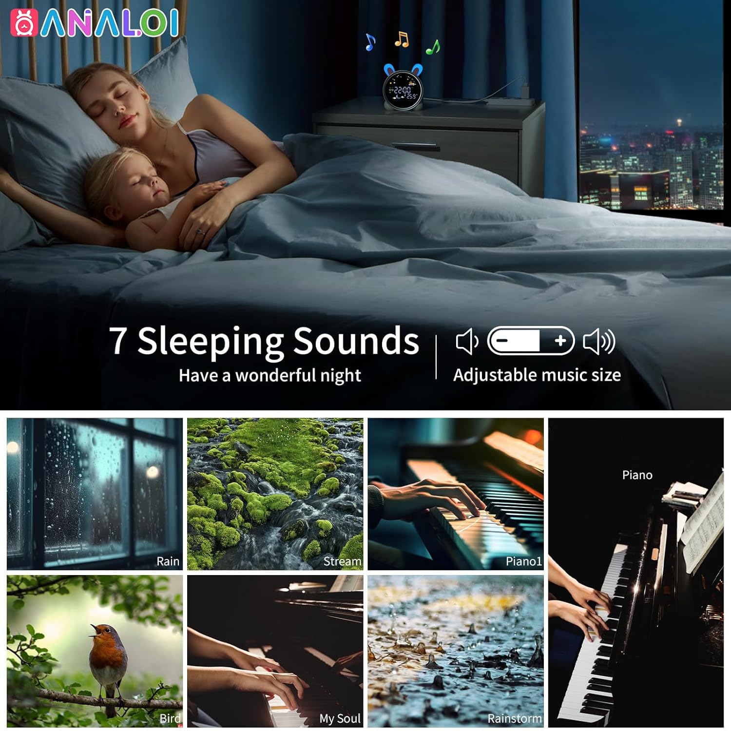 Kids Alarm Clock with Night Light and Sleep Training Rabbit