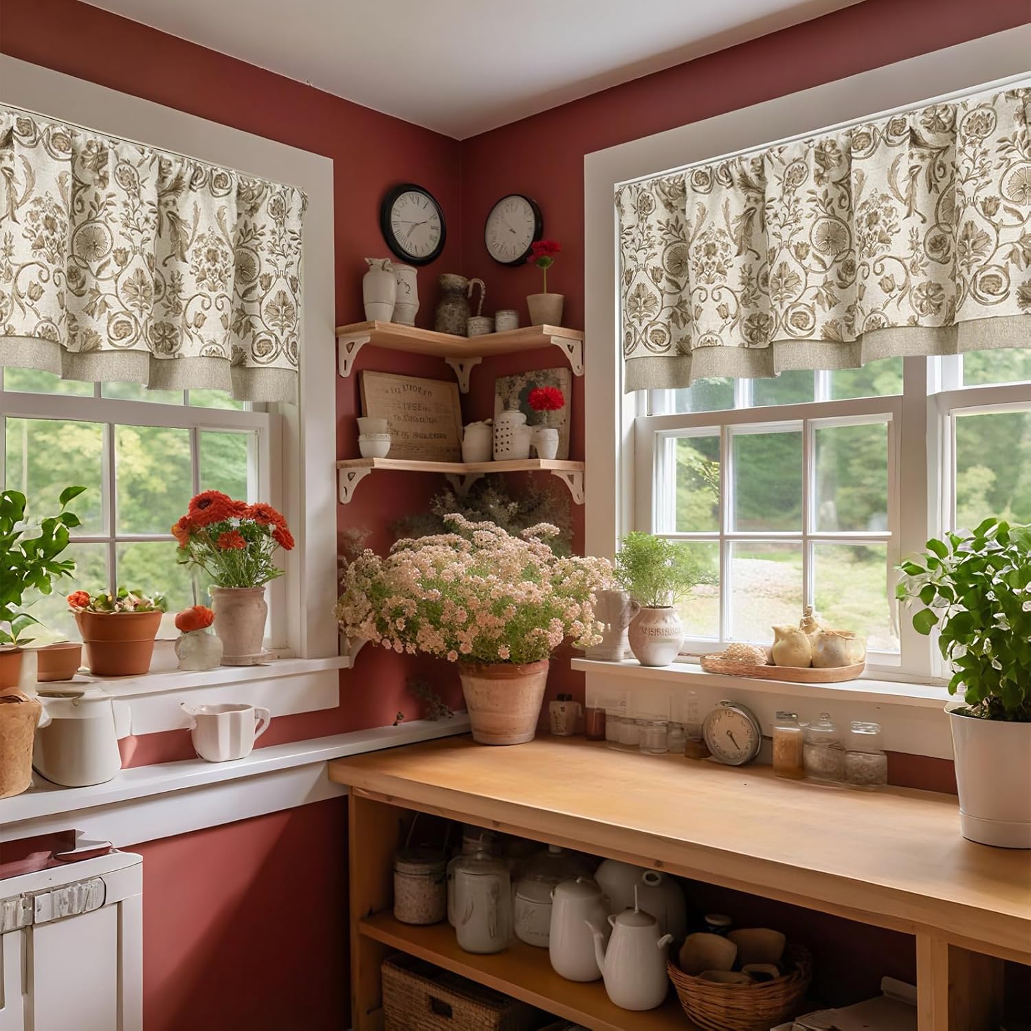 Jinchan Double Layer Linen Valance Window Curtain