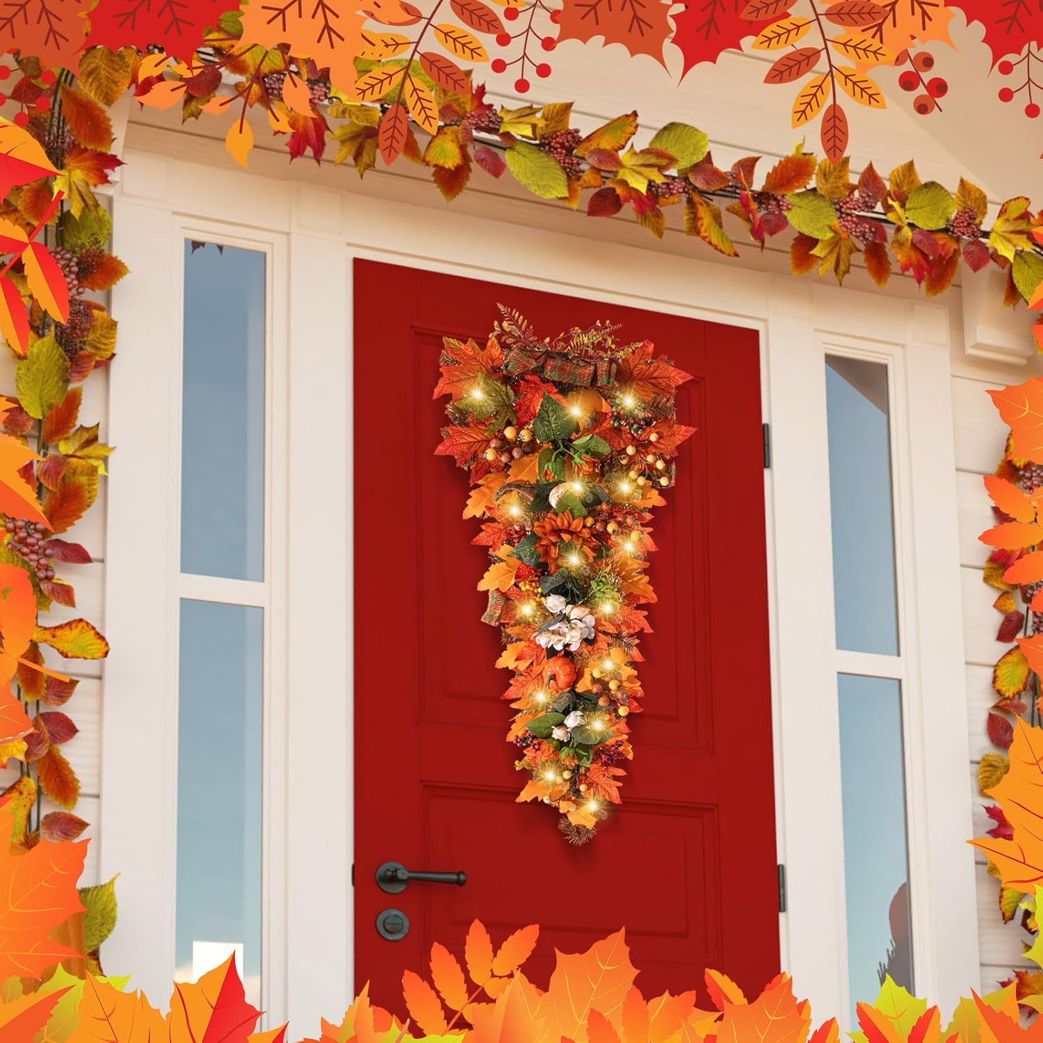 Hotop 36 Inch Fall Harvest Teardrop Swag with LED Light