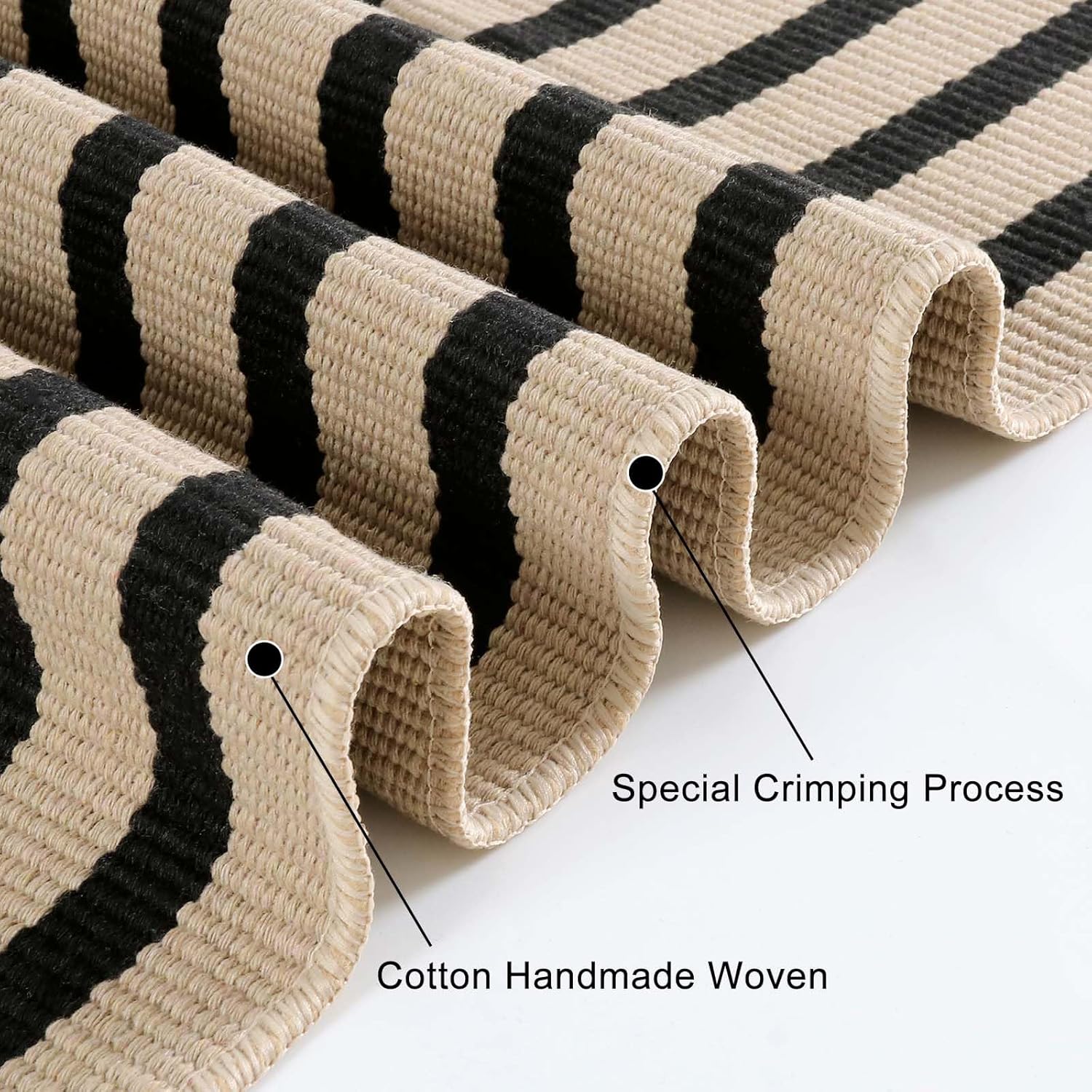 OJIA 24x51 Black and Tan Striped Front Door Rug