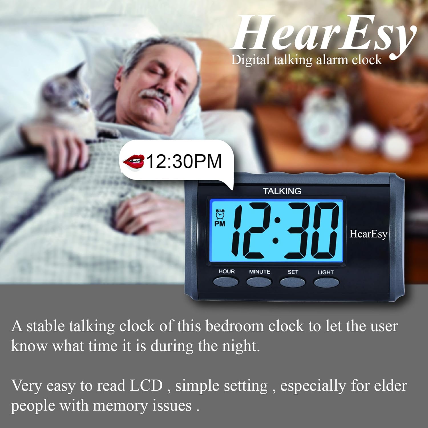 HearEsy Talking Alarm Clock with Large Numbers