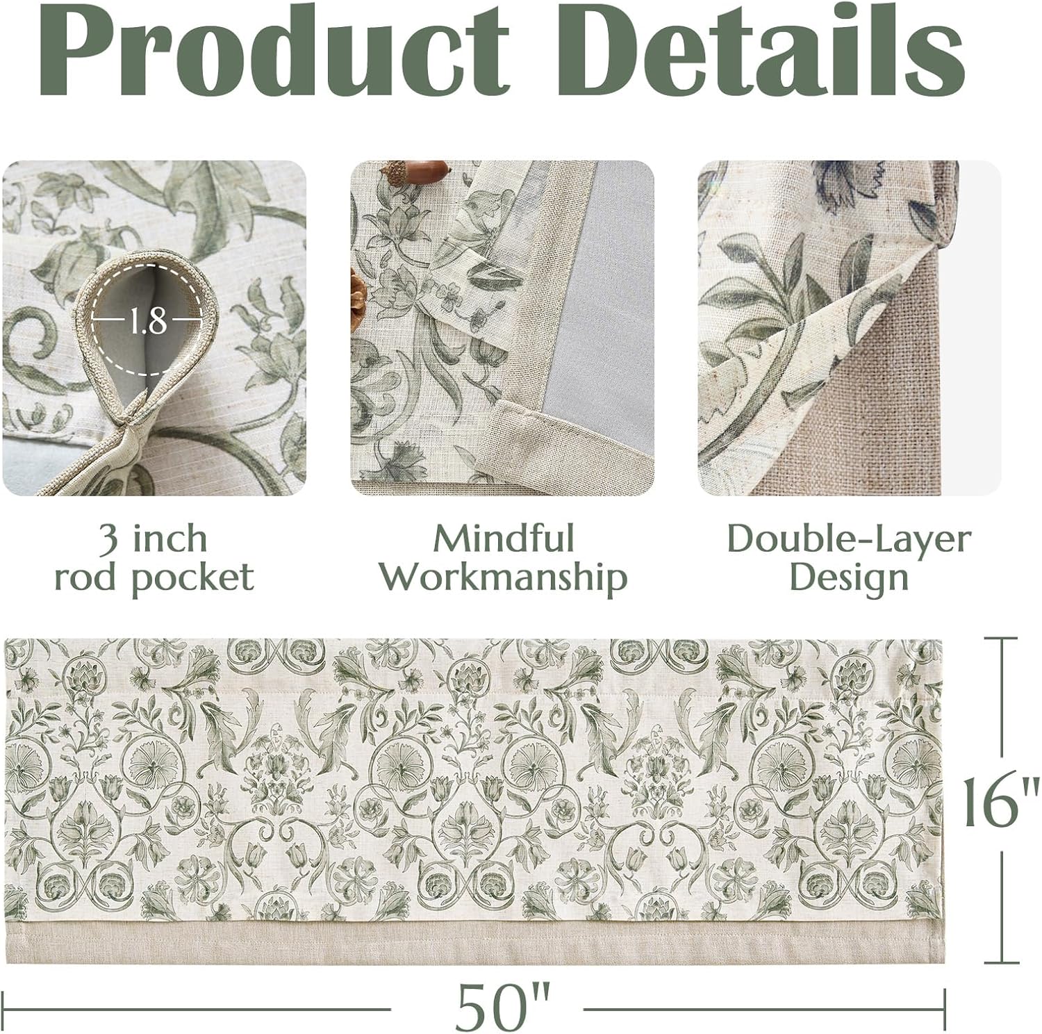 Jinchan Double Layer Linen Valance Window Treatment
