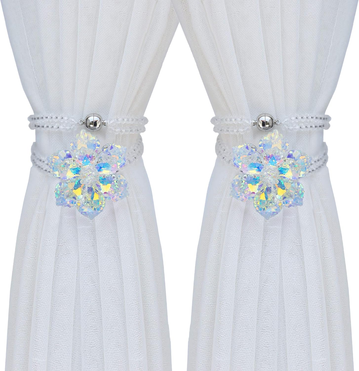 Crystal Flower Magnetic Curtain Tiebacks White AB