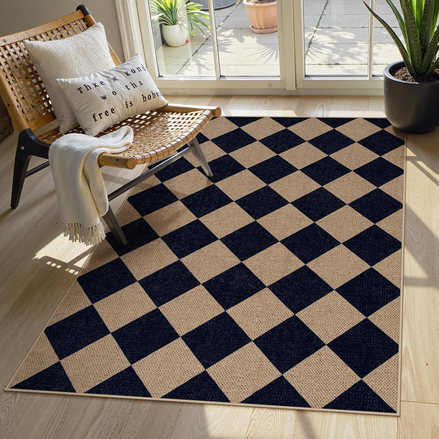 Lahome Checkered Jute Style Entry Rug 3x5 Black