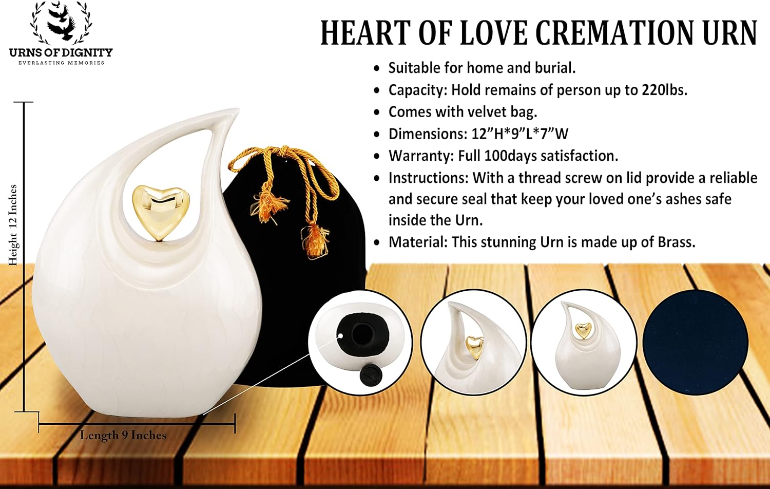 Heart of Love Cremation Urn for Human Ashes