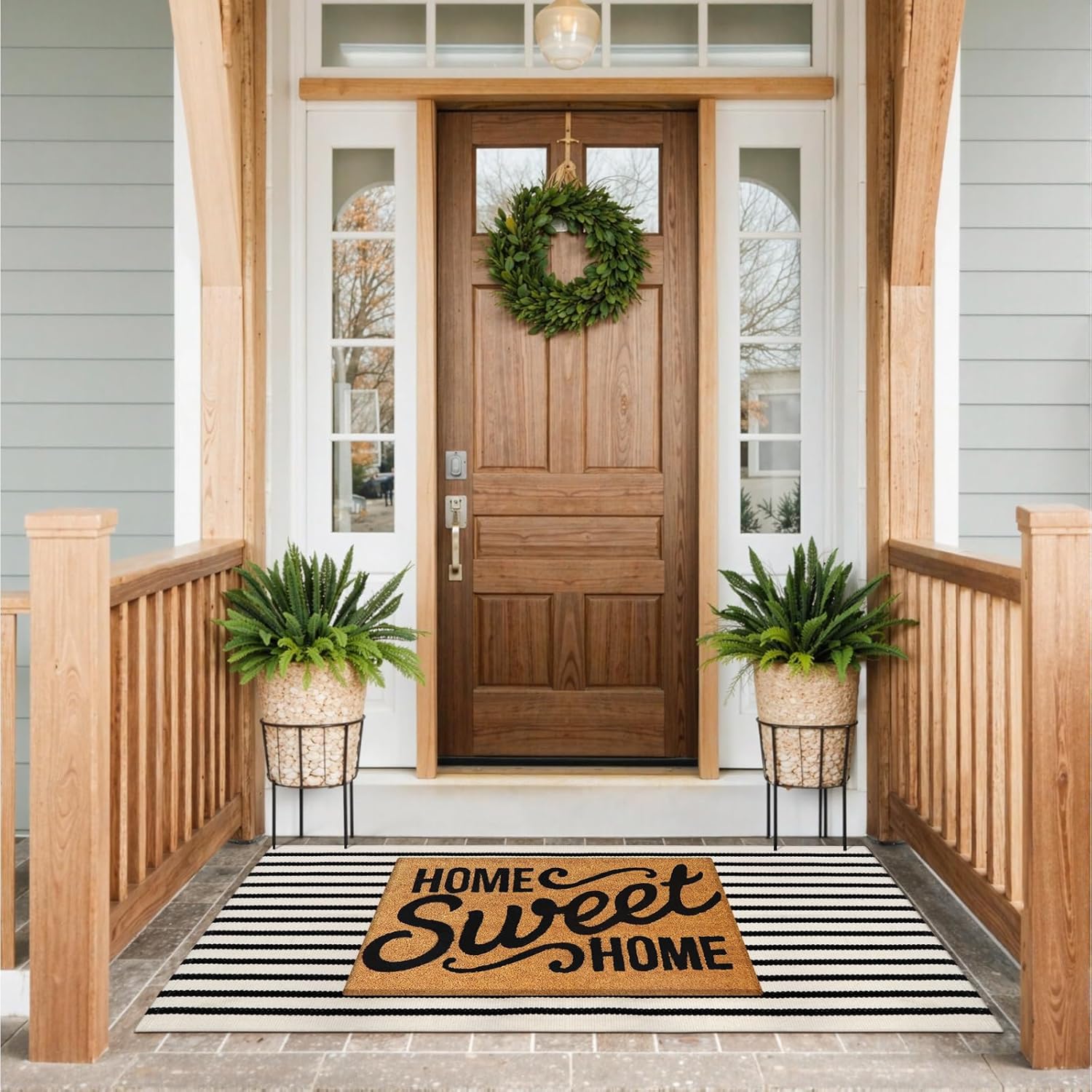 Collive Black and White Striped Outdoor Rug Door Mat 24x51