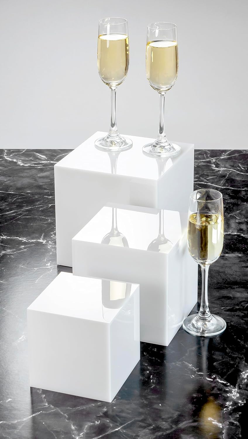 Red Co Glossy White Acrylic Cube Display Riser Stands 3-Pack