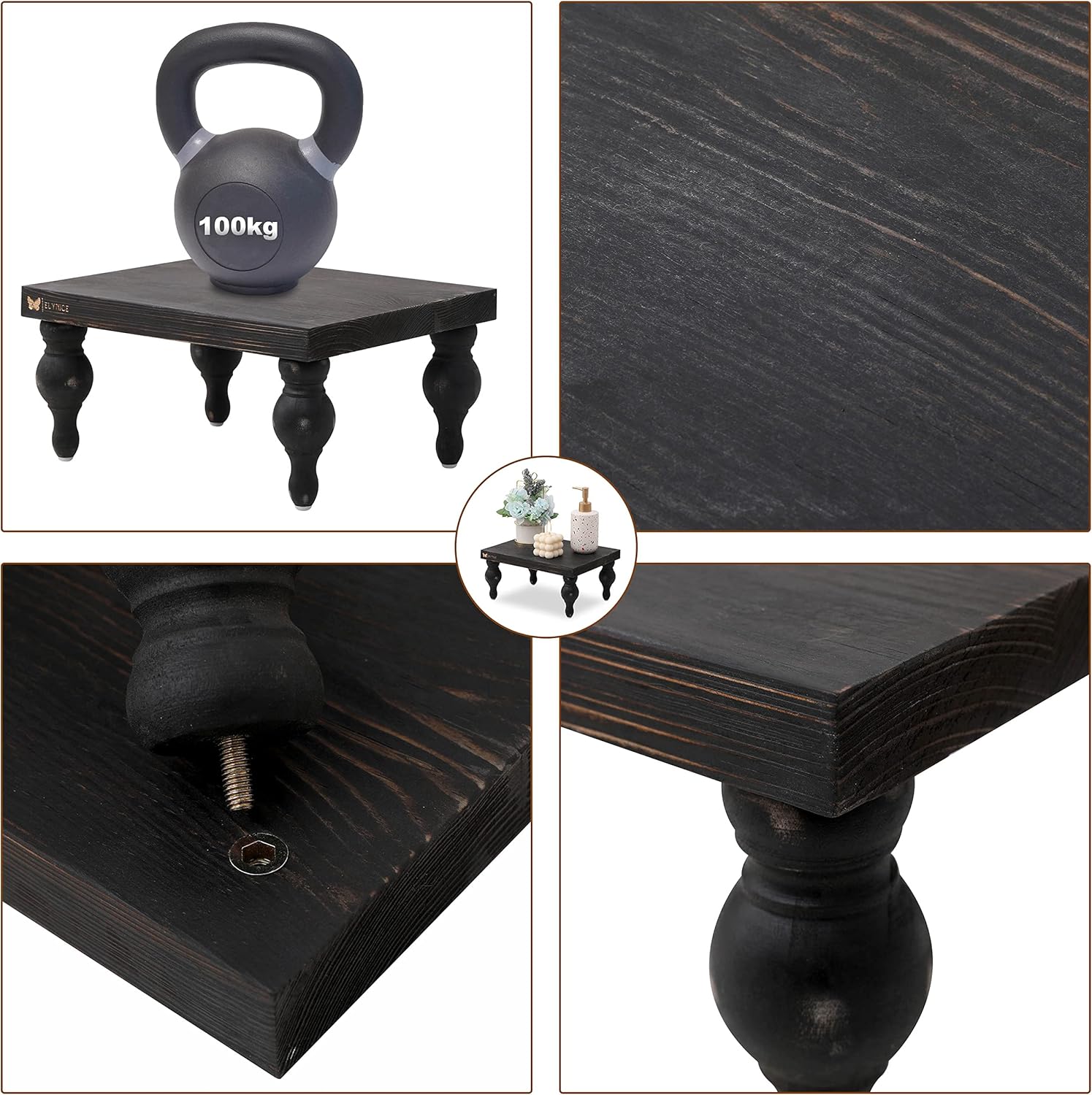 Classic Black Decorative Wood Risers for Farmhouse Display
