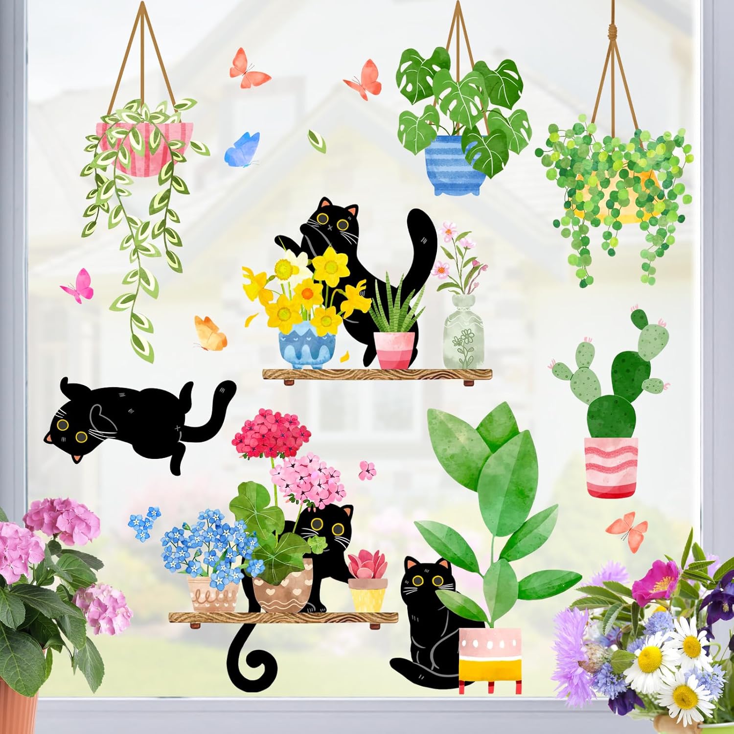 Mfault 115 PCS Spring Summer Black Cat Window Stickers