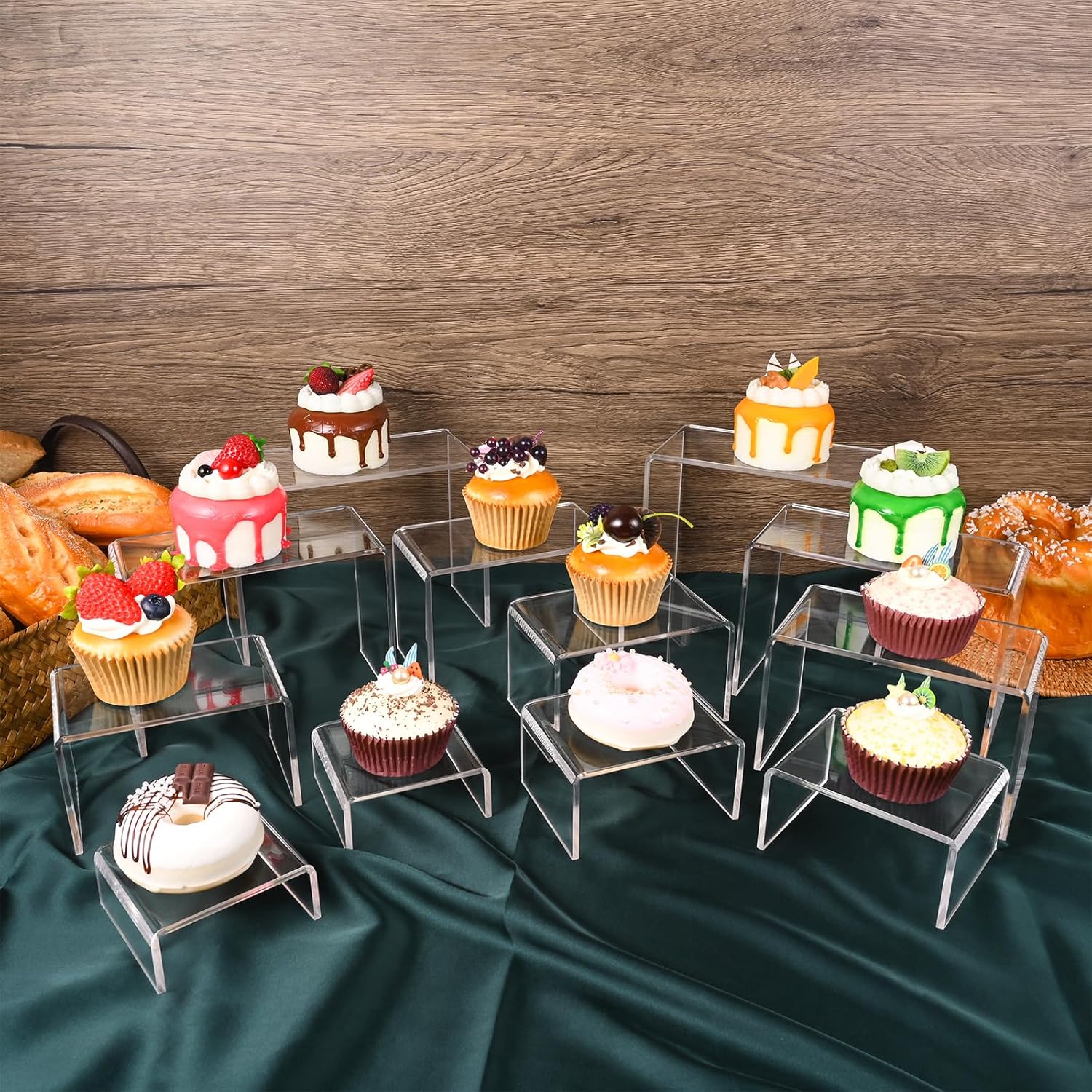 12 Pcs Acrylic Display Risers 2 Sets for Jewelry and Perfume Showcase